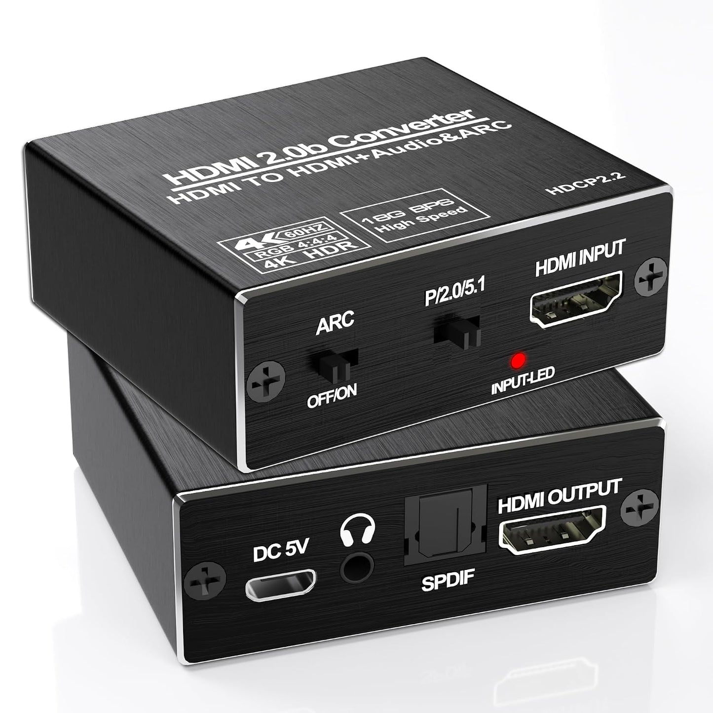 Buerlaseul 4K@60Hz 3.5mm 2.2 5.1 HDMI ARC Audio Extractor, HDMI Audio Extractor Splitter, with Optical SPDIF & Output
