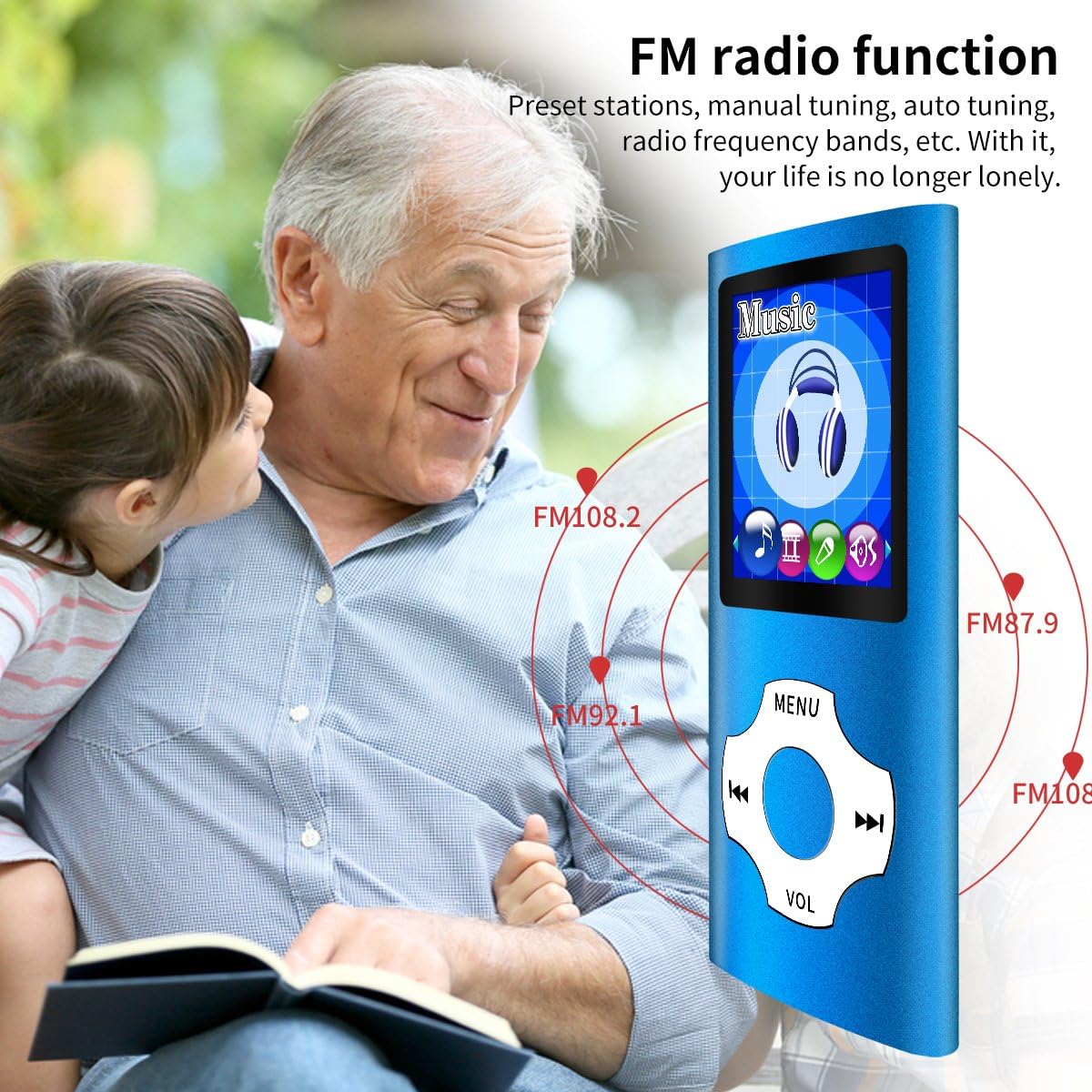 WOWSYS MP3/MP4 Player,1.8 Inch 64GB Portable LCD Screen and Card Slot,Max Support TF Card,Darkblue