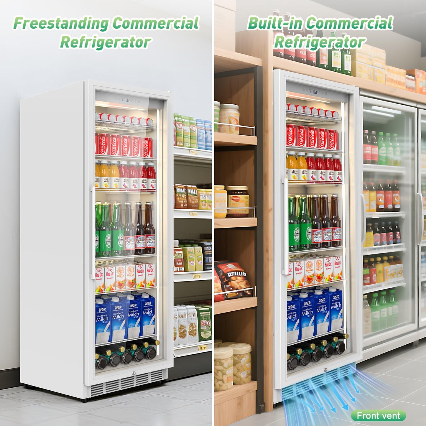 Velivi Commercial Merchandiser Refrigerator, 13.8 Cu Ft Display Beverage Fridge with Glass Door Upright Cooler with LED Light Low Noise, Fast Cooling for Shop, Restaurant, Office (White)