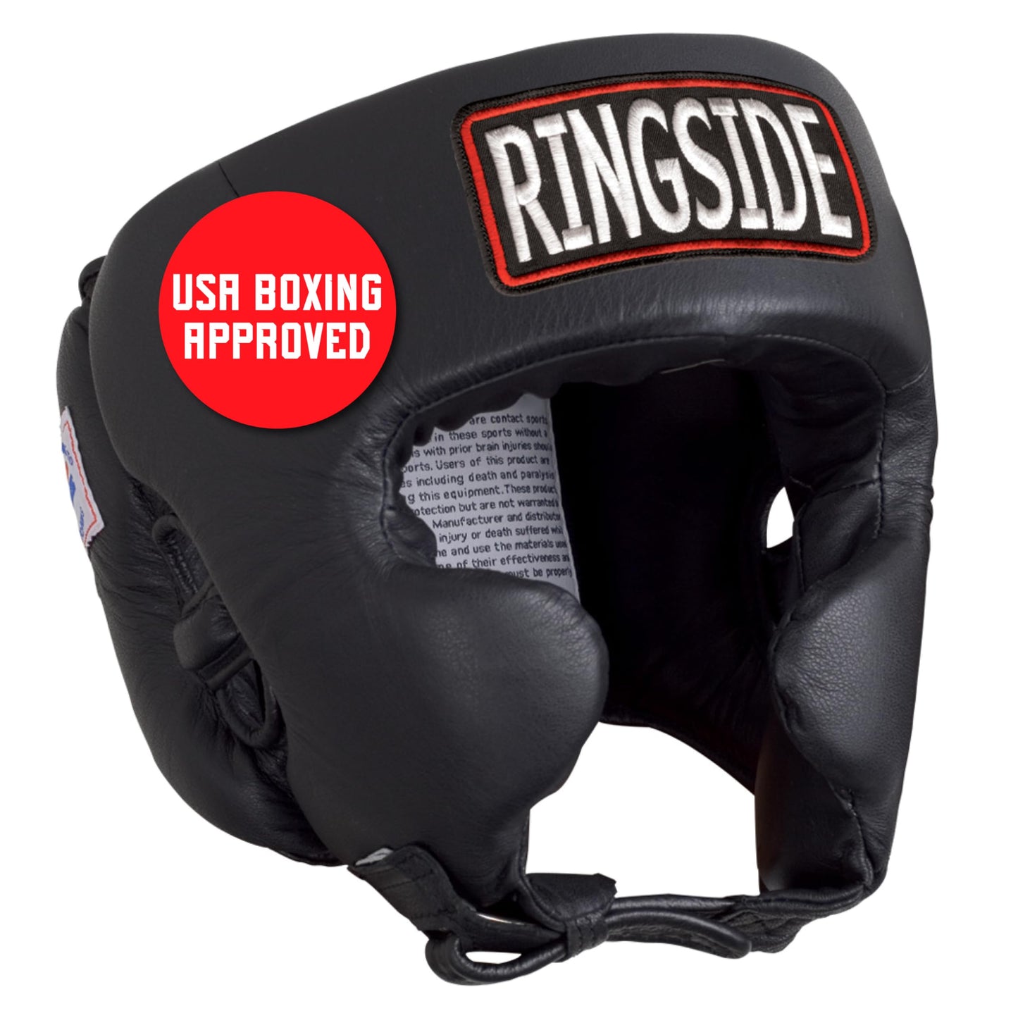 Ringside Competition Boxing Headgear, USA Boxing-Approved Leather Headgear with Cheek Protection, Great for MMA, Muay Thai, Kickboxing, and Training, Ideal for Men and Women, Black, XL