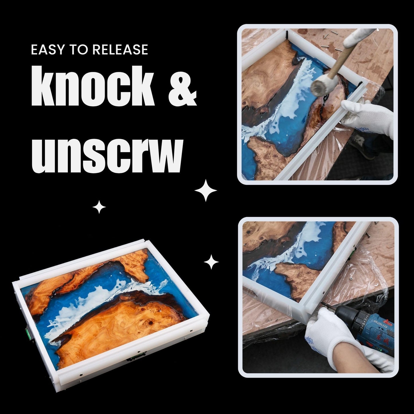 Kalinta Epoxy Mold with Divider, Kalinta 24x 18x 2.6inch Reusable Large Rectangle Epoxy Resin Form Integrated Clamping System for Table,Cutting Board