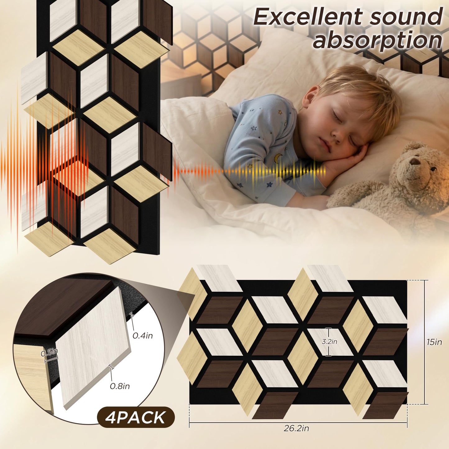6 Pack Acoustic Wall Panels,3D PVC 27"x18" Soundproof Wooden Wall Panels for Interior Wall Decor 3D Fluted Wood Panels for Living Room Bedroom TV Background Gaming Room（Brown）