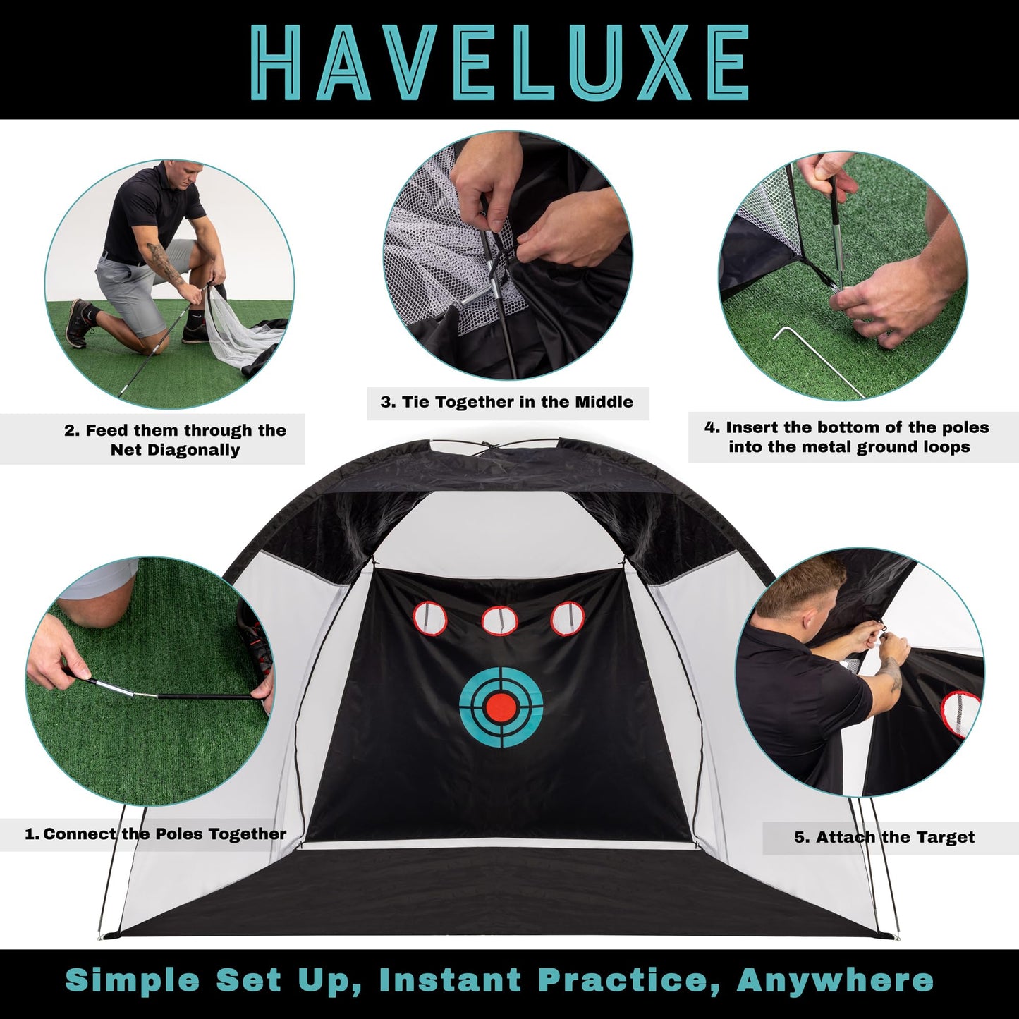 HaveLuxe Golf Hitting Net,Chipping Net,Tri-Turf Mat,Golf Hitting Aid,10x7FT Practice Net for Backyard Driving,Chipping Training,Target Mat Balls for Indoor Outdoor use,Gifts for Men Dad Him Golfer