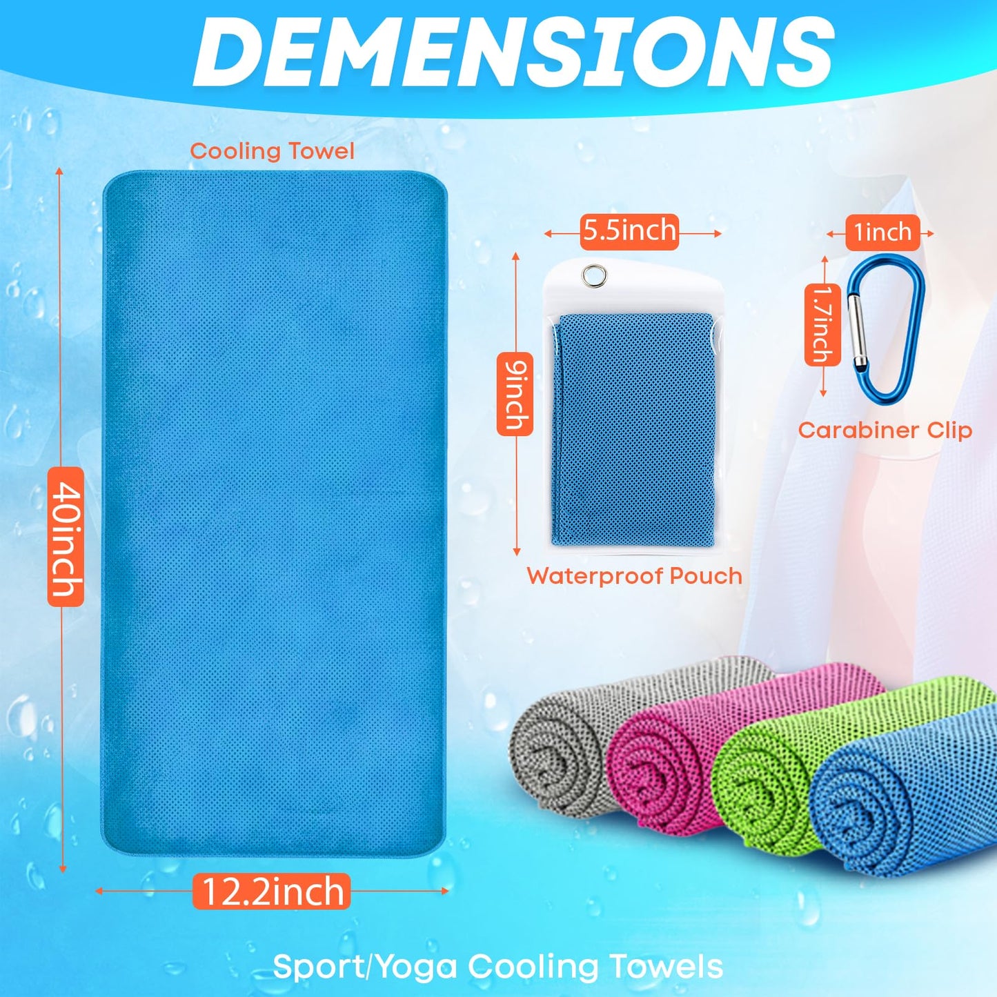 RUENVUE 4 Pack Cooling Towels (40"x 12"), Soft Breathable Gym Towels, Outdoors Ice Towel for Neck and Face, Camp Essentials Microfiber Sweat Towels for Gym, Run, Yoga, Workout, Travel, Climb