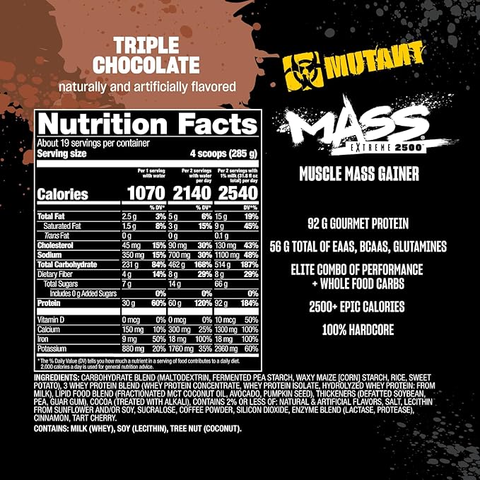 Mutant Mass Extreme Gainer ??Whey Protein Powder ??Build Muscle Size and Strength ??High Density Clean Calories (Triple Chocolate, 12 lbs)