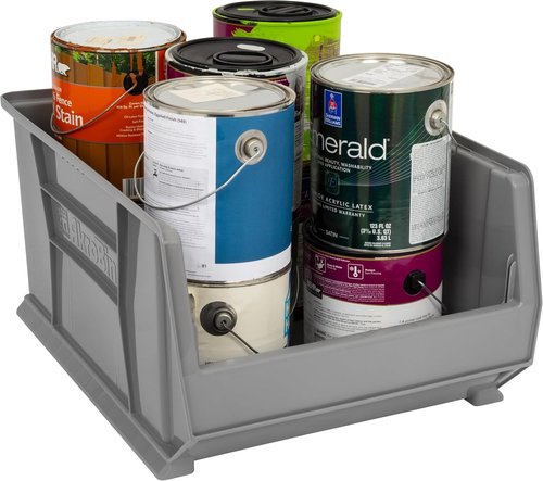 Akro-Mils Super-Size Plastic Storage Bins - Space-Saving Stackable Design, 24" L x 18" W x 12" H, Grey