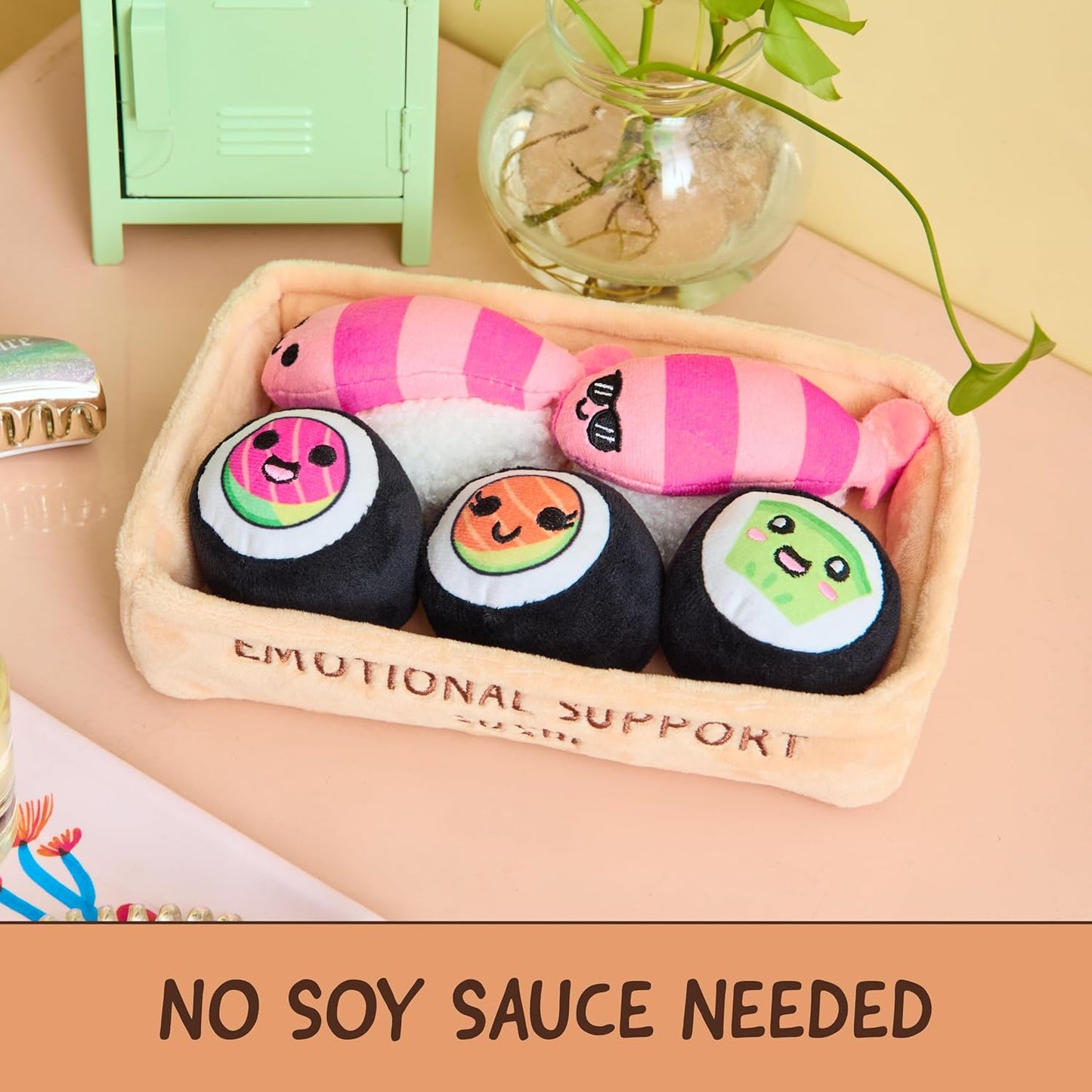 Relatable Emotional Support Sushi | Cuddly Stuffed Animals Set with 5 Plush Toys & Basket - Perfect Gift for Mom