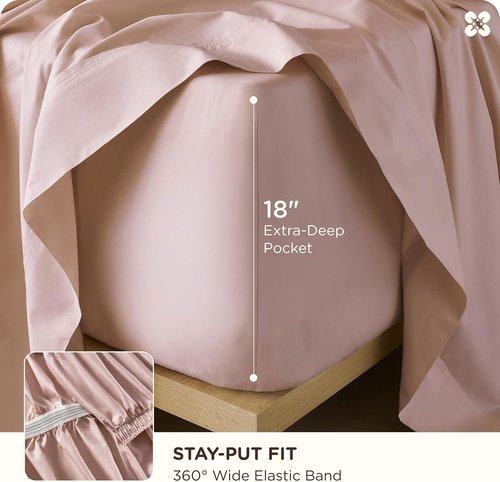 Bedsure Bamboo Viscose Cooling Sheets - Breathable & Buttery Soft Queen Size Bed Set | Deep Pocket Up to 18" - Rose Pink