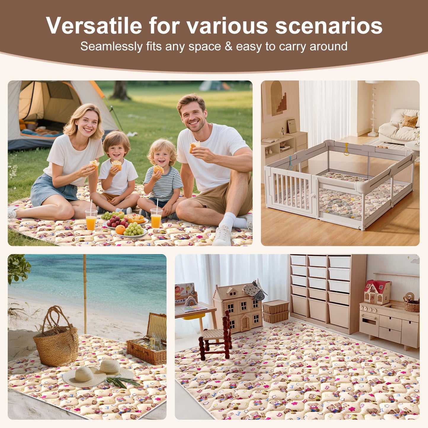 Baby Play Mat - 79" X 71",Premium Thicker Foam One-Piece Machine Washable, Extra Large Anti-Slip Soft Cushioning Foam Playmats for Babies and Toddlers, Foldable Baby Crawling Mat for Playpen