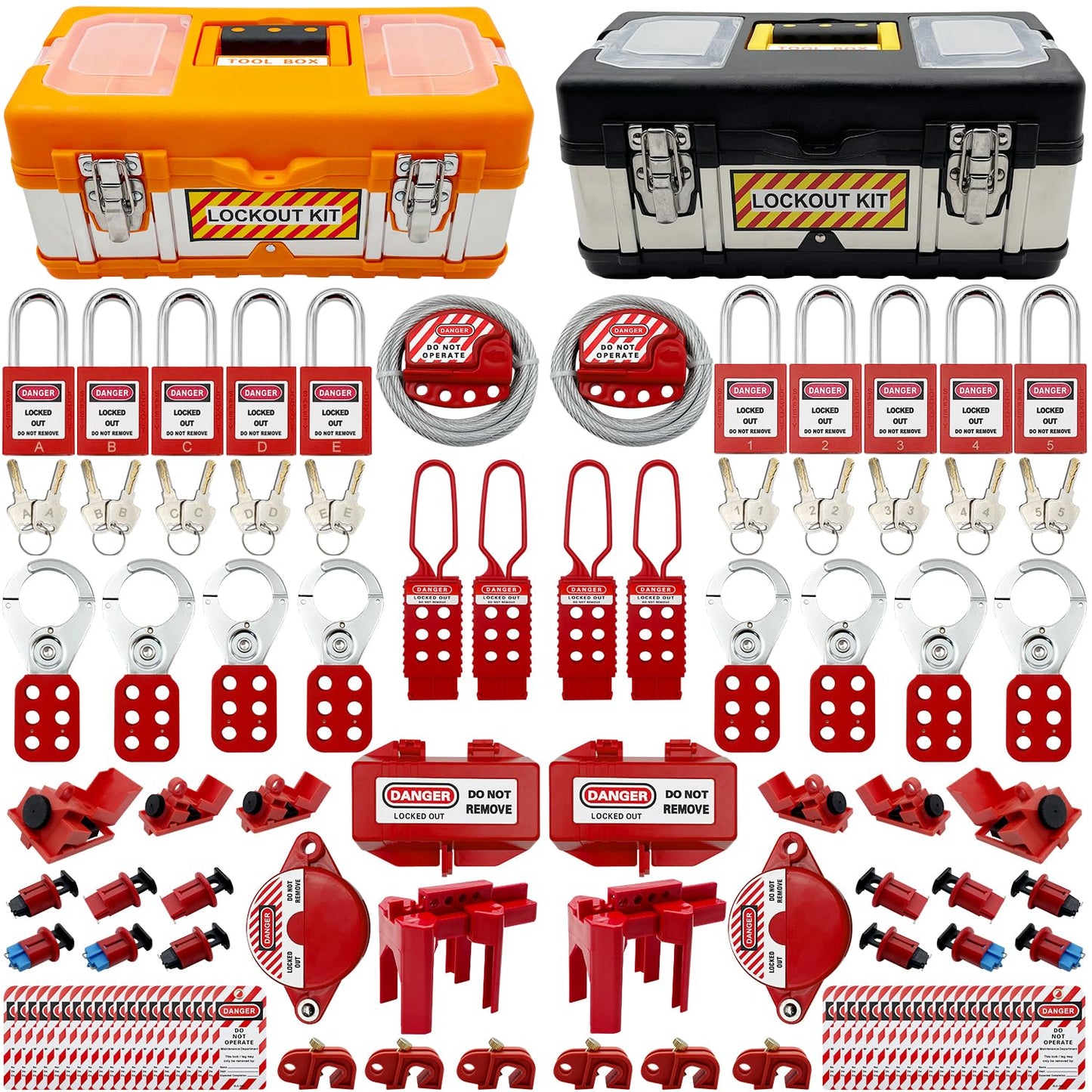 SAFBY 2-in-1 Lockout Tagout (Loto) Kits–Complete OSHA Safety Group Lock Out Hasps, Tag Out Clamp-On Circuit Breaker Lockout for Universal Multi- Pole Breaker Electrical Kits Station (2 Kits in 1)