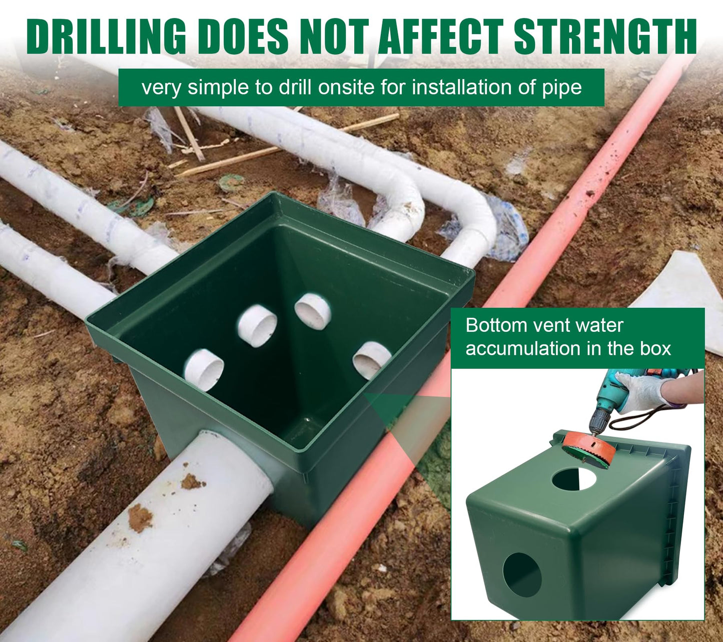 Natotela 20x20x20in Underground Splice Boxes W/FRP Inspection Lid Large Enclosure Pit Precast Polyethylene Distribution Pull Box Access Electrical Junction Drillable Tapered Wiring Cable Chamber