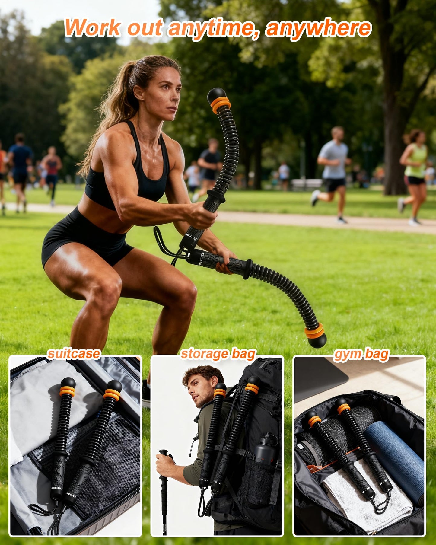 Ropeless Battle Ropes- Adjustable Portable Low-Impact Workout Equipment for Home Gym, Fitness Equipment for HIIT, Cardio & Muscle Training, Fat Burning for Men, Women & Fitness Enthusiasts (Black)