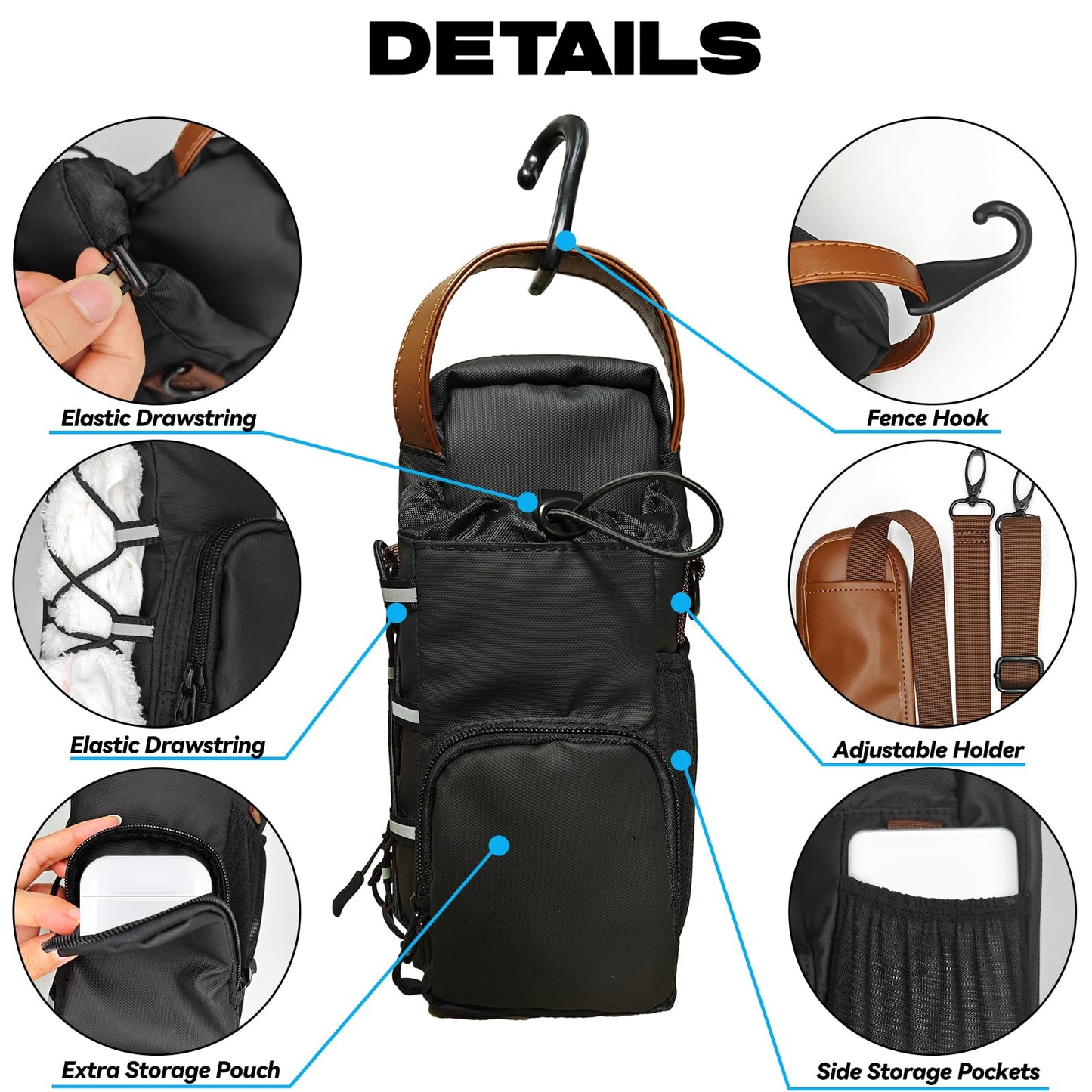 Magnetic Gym Bag for Men and Women, Magnetic Water Bottle Holder for Gym, Small Gym Bag, Gym Gifts for Women and Men (Black-brown, <40 OZ)