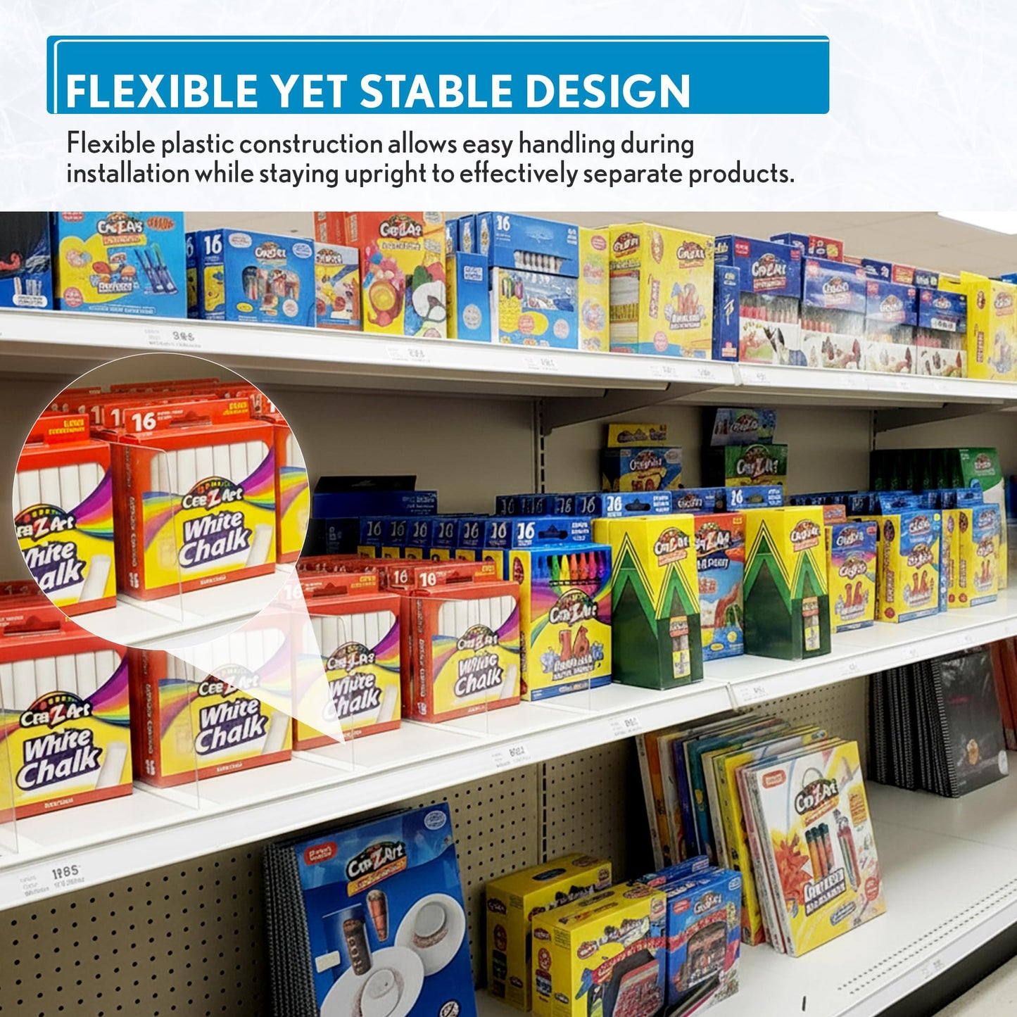 Shelf Dividers, 50 Pack, 3" x 17-9/16", Retail Shelf Organization, Product Separators, Clip Strip