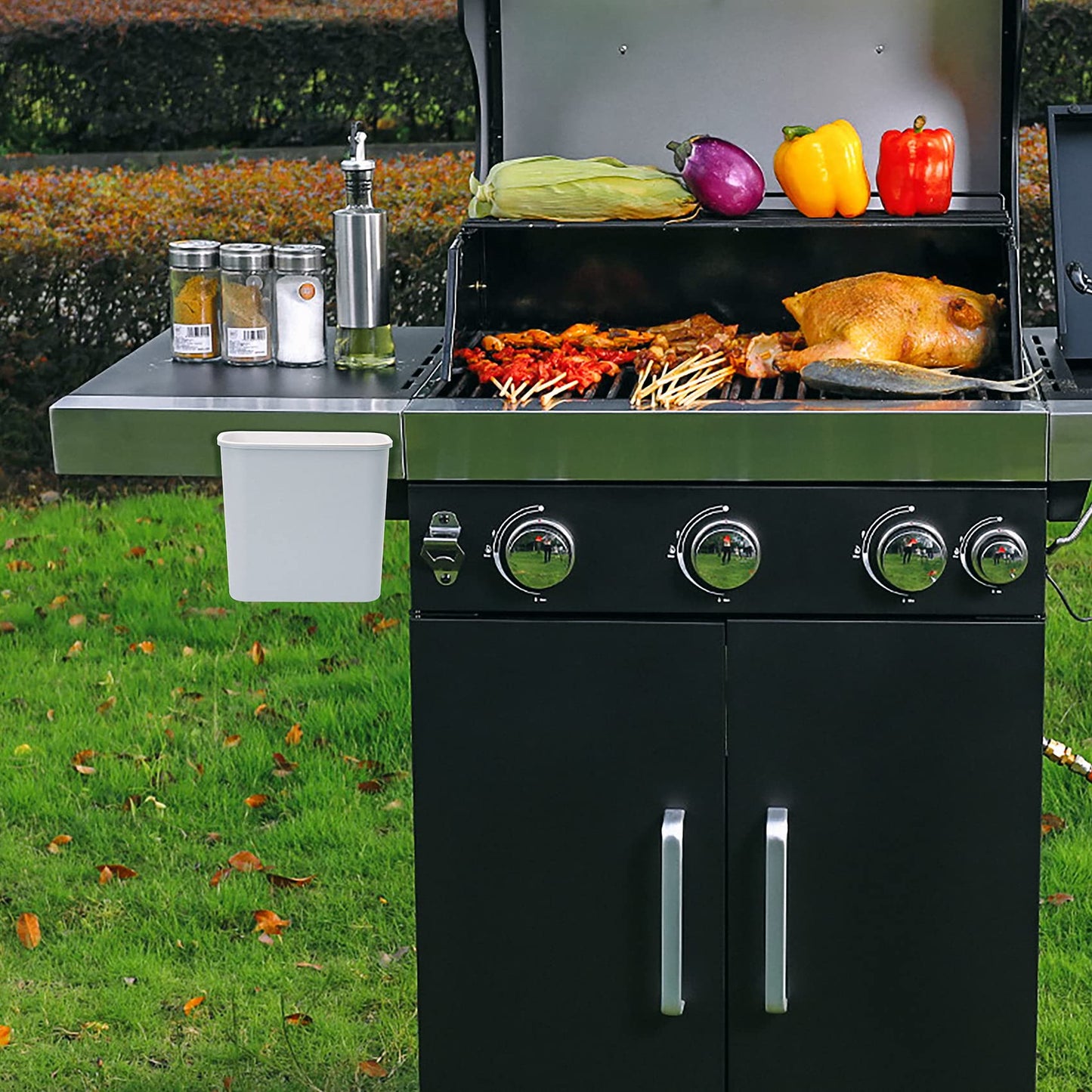 Skyflame Magnetic Hanging Trash Can and Outdoor BBQ Storage Cabinet with Wheels