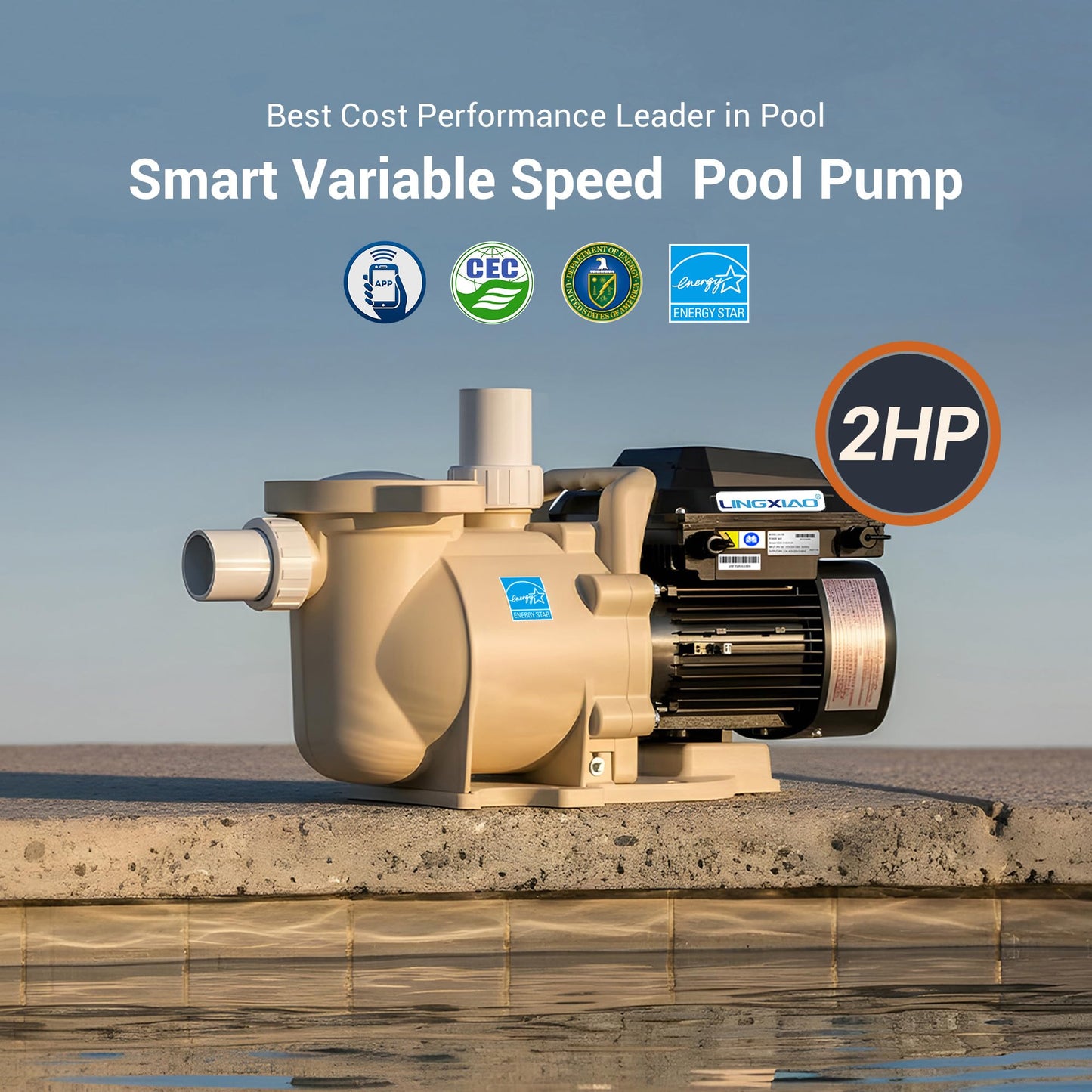 LINGXIAO Smart Variable Speed Pool Pump 2 HP, 115/208-230V, In/Above Pool Pump With Smart Life APP Control, Energy Star Certificate, High Flow & Self Priming - (2025 New Upgrade)