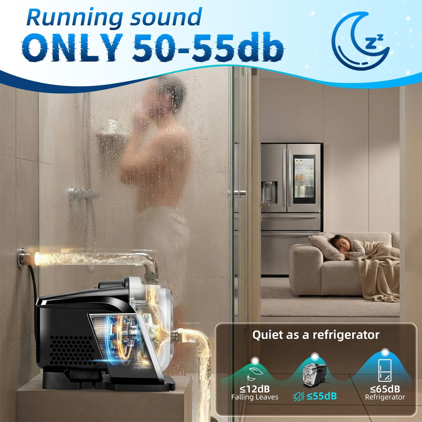 Water Pressure Booster Pump Whole House 80 PSI, 115V, 3/4 HP, Constant Water Booster Pump for Home, Shower, Garden, Apartment, Shallow Well