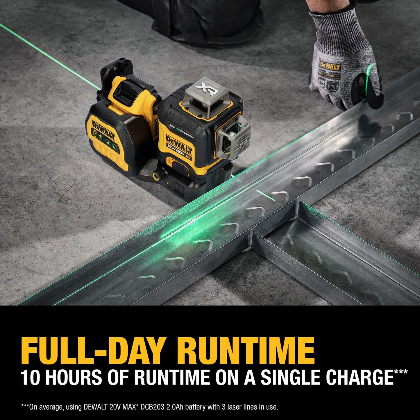 DEWALT 12V/20V MAX XR Line Laser, High Precision 3 X 360, Green, Battery and Charger Included (DCLE34033D1)