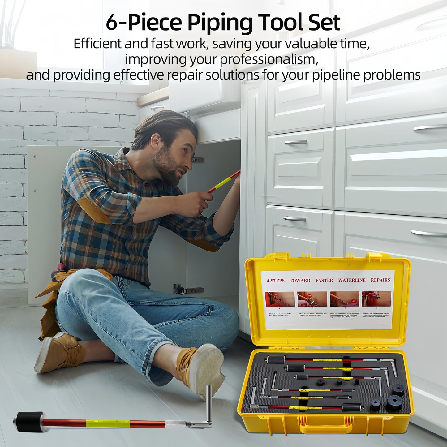 Sumglicie 6800 Plumbing Plug Tool Kit, Pipe Water Stopper Kit 1/2" to 2" for Professional Plumber Plumbing Repair, 6-Piece Tools with Carrying case, No Draining Needed, Fast Leak Repair up to 65 PSI