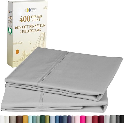 California Design Den Pillowcase Set | Standard Queen Size, 400 Thread Count, 100% Cotton Sateen, Soft & Breathable - Light Grey