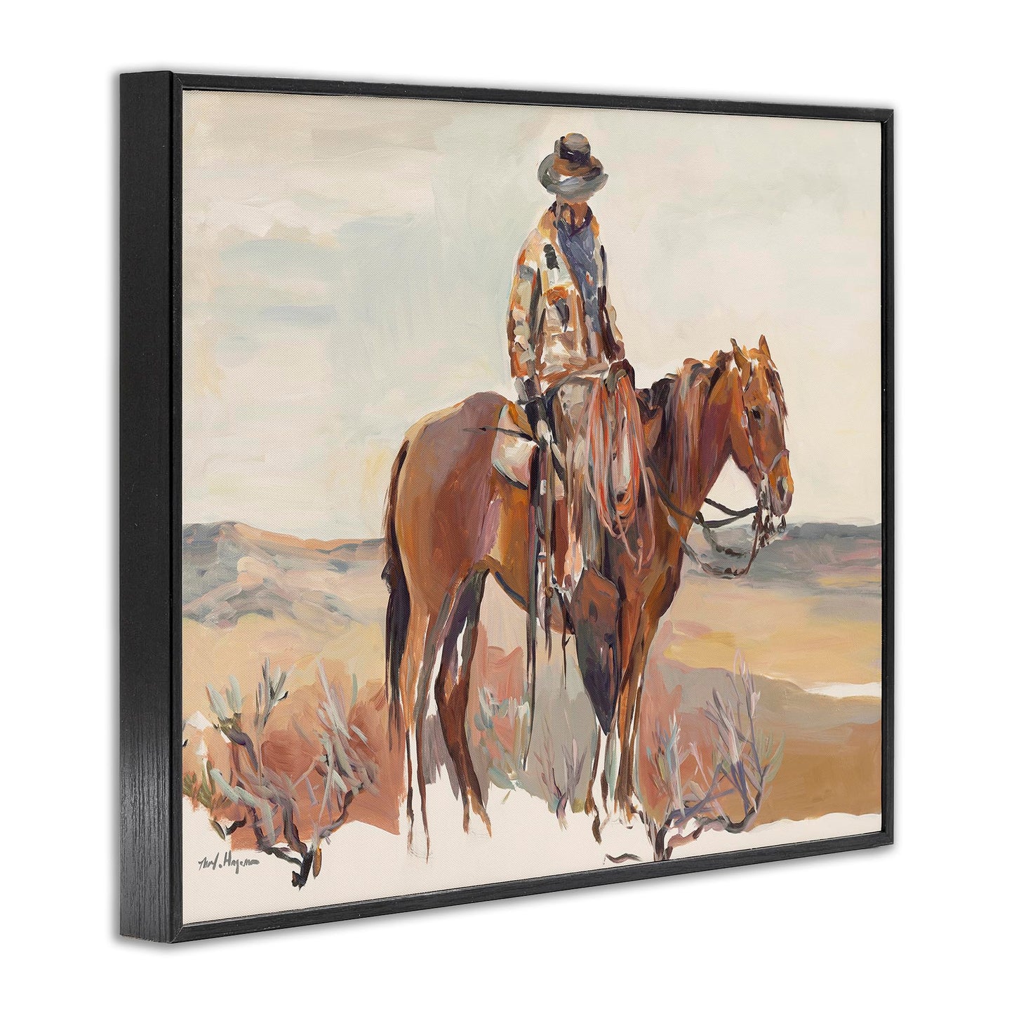 Stupell Industries Cowboy Fields and Farm Western Painting, Design by Marilyn Hageman Wall Art, 16 x 20, Black Framed