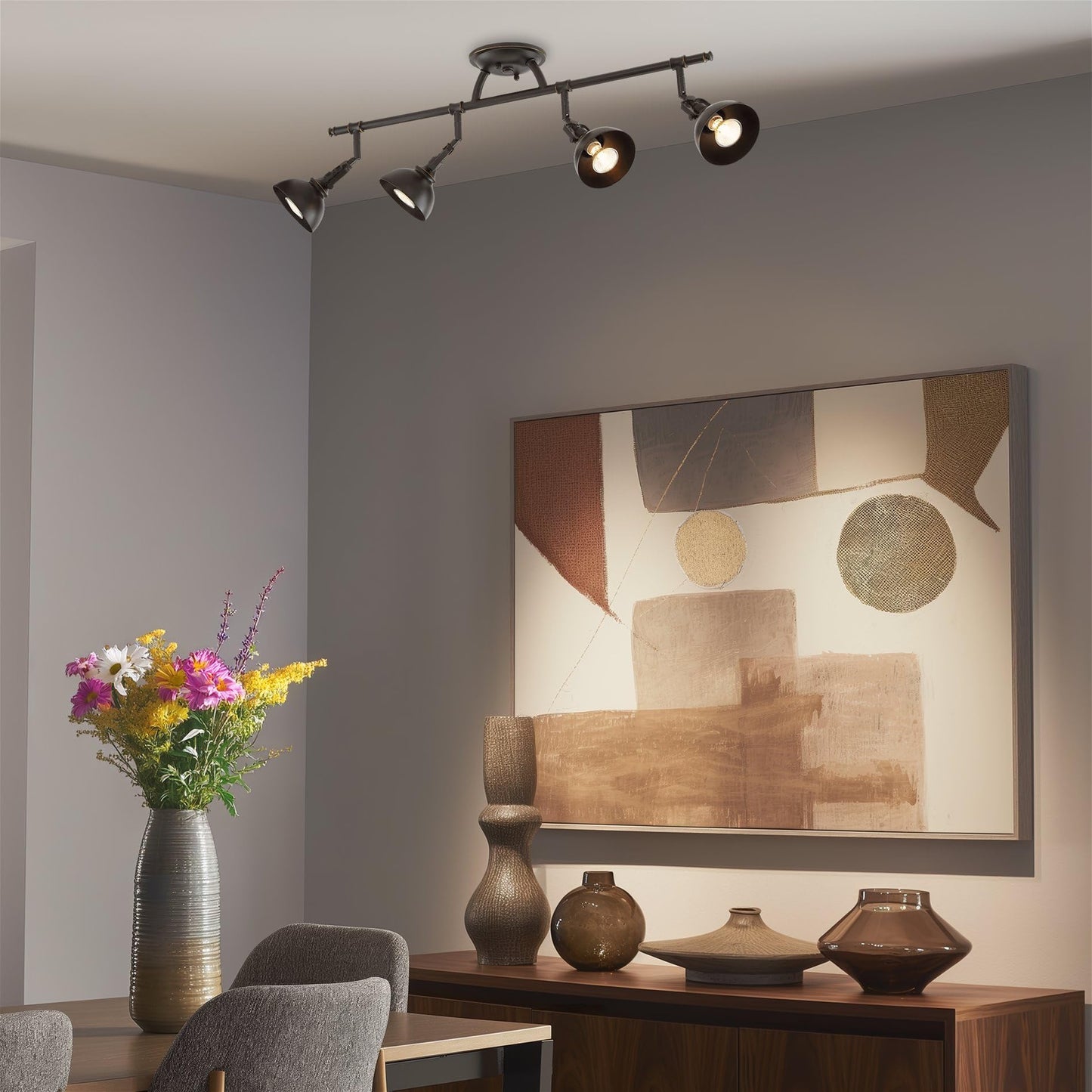 Kira Home Broadway 30" Modern Industrial 4-Light Fixed Track Lighting Kit, Directional Ceiling Light with Adjustable Spotlight Heads, Oil Rubbed Bronze Finish