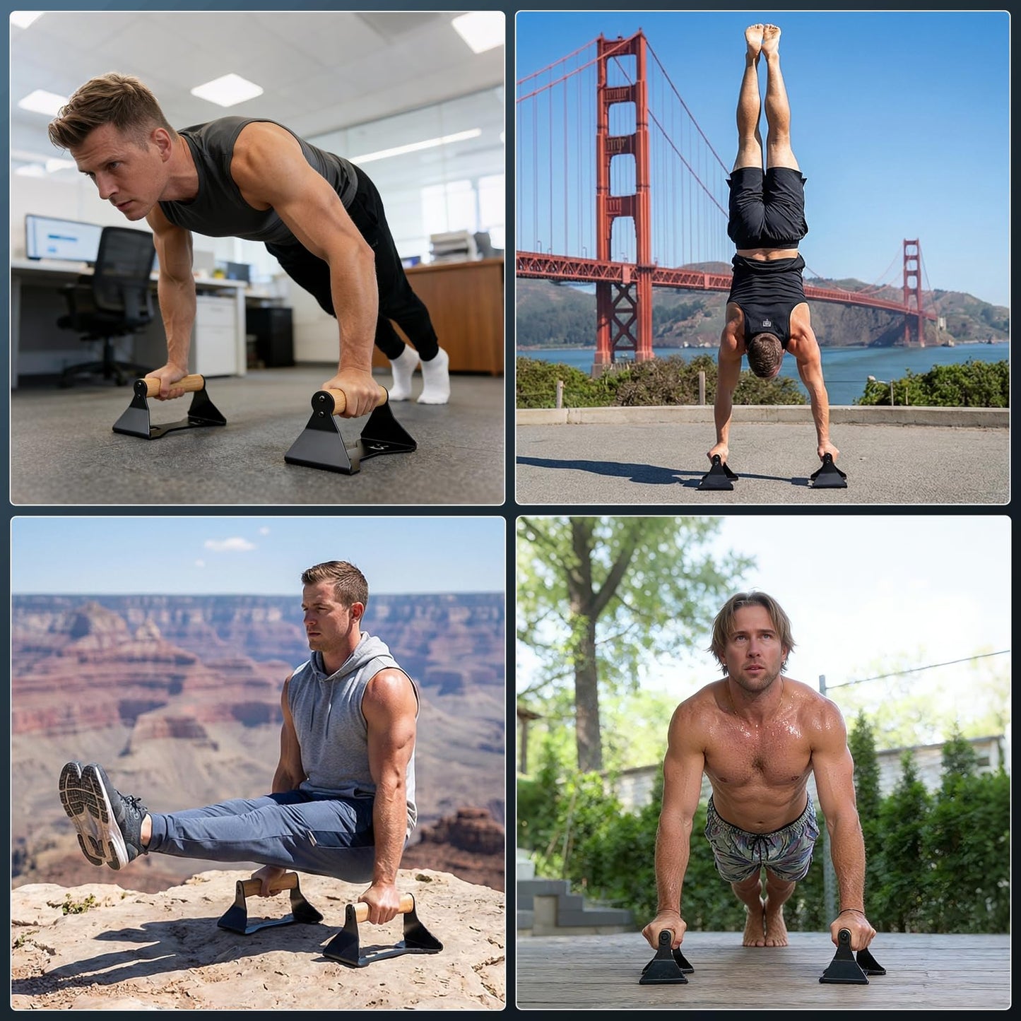 Rocalt Wood Parallettes Push Up Bars, Heavy Duty Steel Calisthenics Equipment, Anti-Slip Push Up Handles for Home Gym Fitness, No Wrist Pain