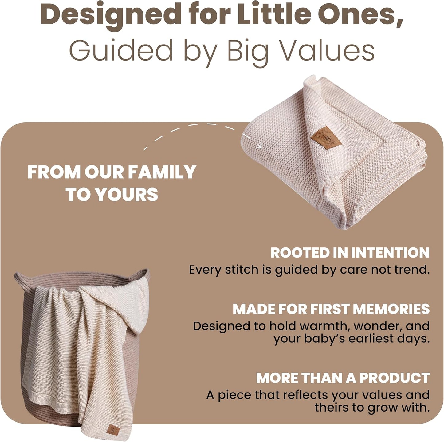 Organic Cotton Baby Blanket by [Brand Name] - Soft Knitted Swaddle for Newborns | Gift Box Included, 30"x40", Stone