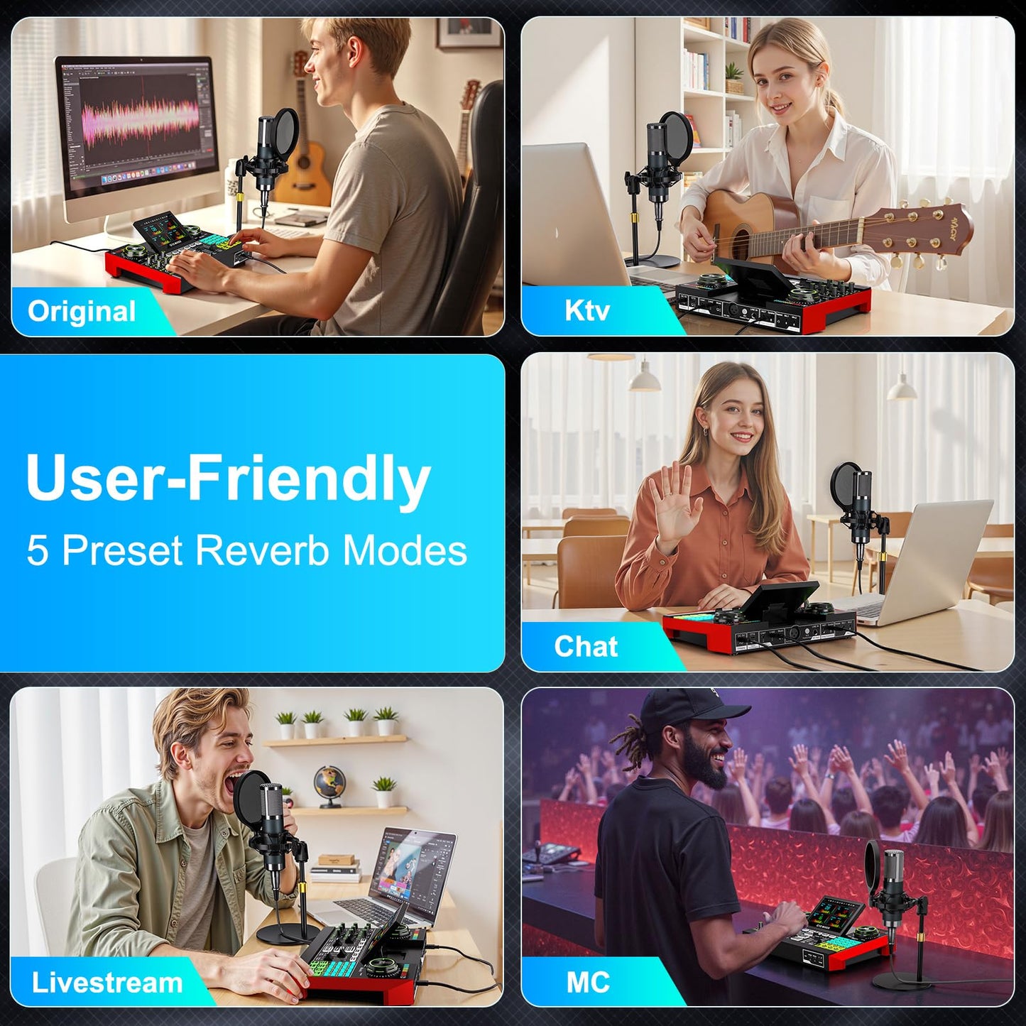 Podcast Microphone Bundle with Live Sound Board Audio Mixer, Podcast Equipment Bundle with 3.5mm Condenser Microphone(P15) for Pc/Phone Live Streaming Singing Gaming, Voice Changer, Denoise