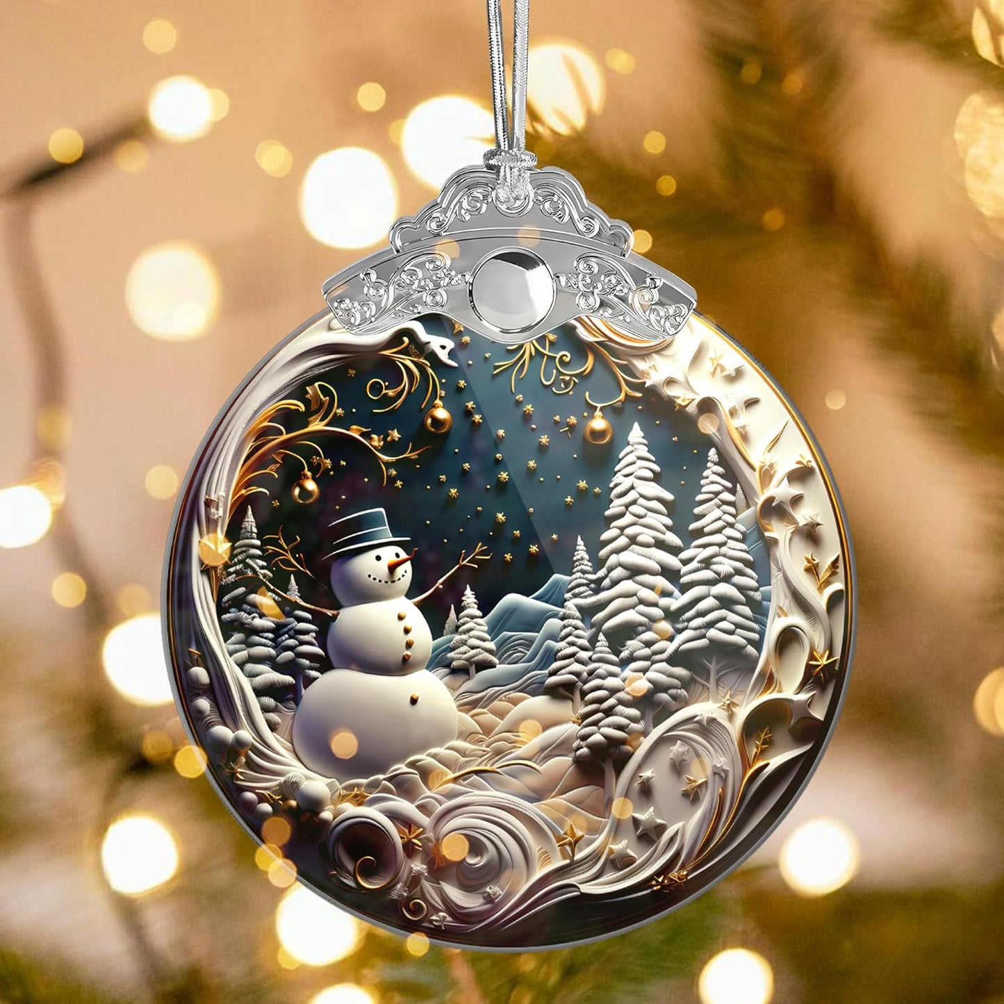 Skiennix Christmas Ornaments - Unique 4-Inch Snowman Acrylic Art for Holiday Decor & Car Interiors