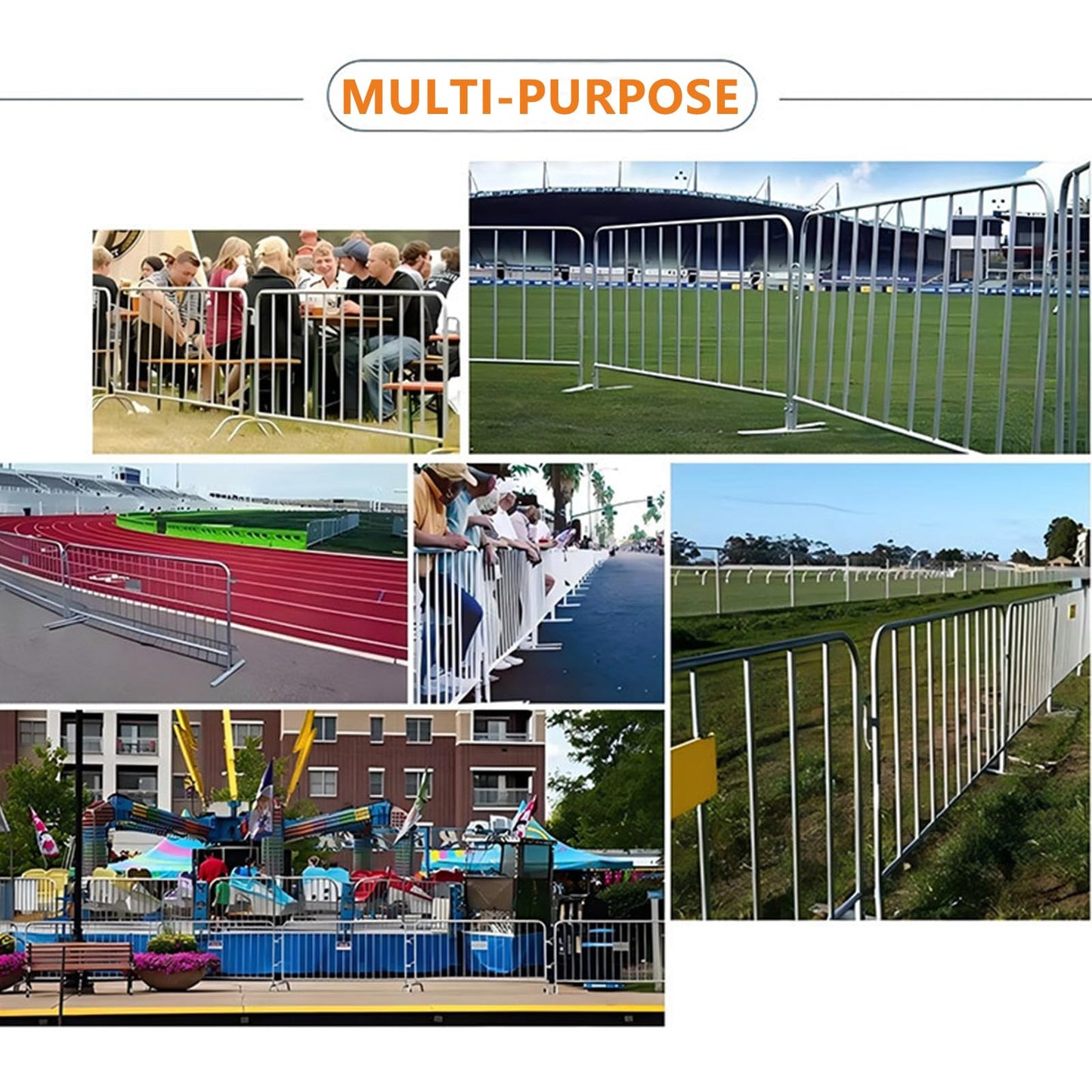 ZUVELLO 2 Pack 8.5 Ft Steel Crowd Control Heavy Duty Interlocking Steel Safety Barriers Barricade Fence Frame Guard for Events Road Traffic Control, Galvanized Silver