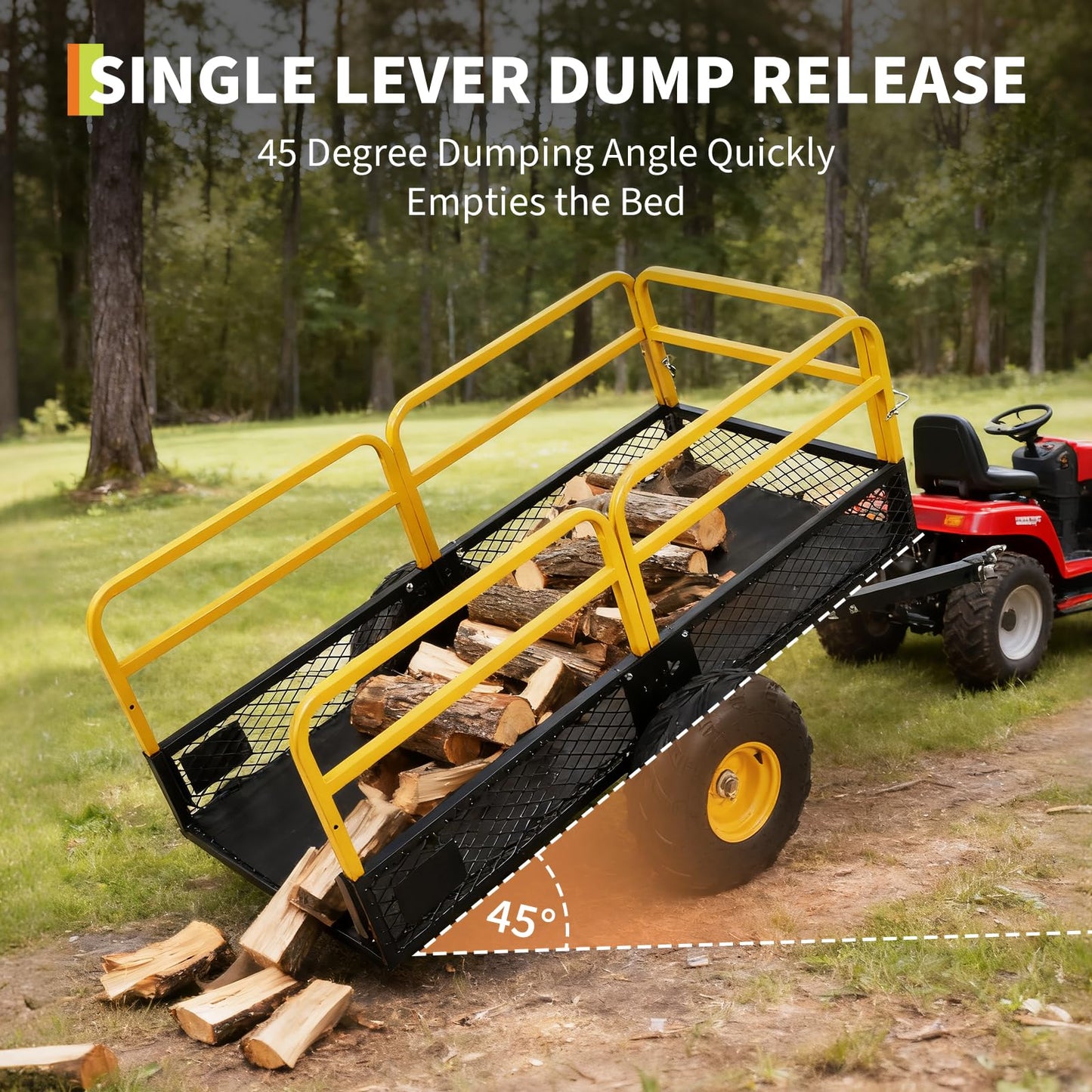 Garvee ATV UTV Trailer Tow Behind Dump Cart, 1600Lbs 22 Cubic Feet, Heavy Duty Yard Garden Trailer Pull Behind Dump Trailer for Lawn Mower Tractor