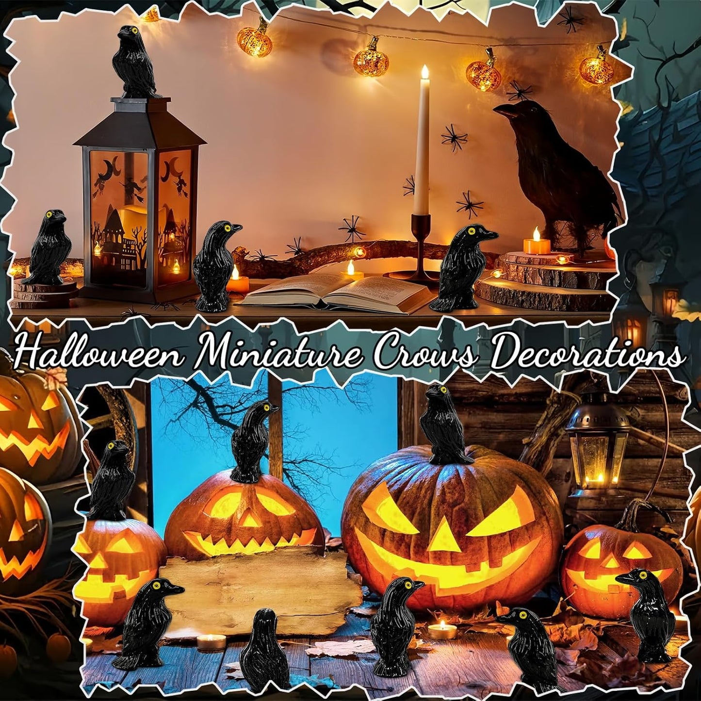 Skiennix Miniature Crows Figures - 36pcs Tiny Black Raven Figurines for Halloween Decor & Cupcake Toppers