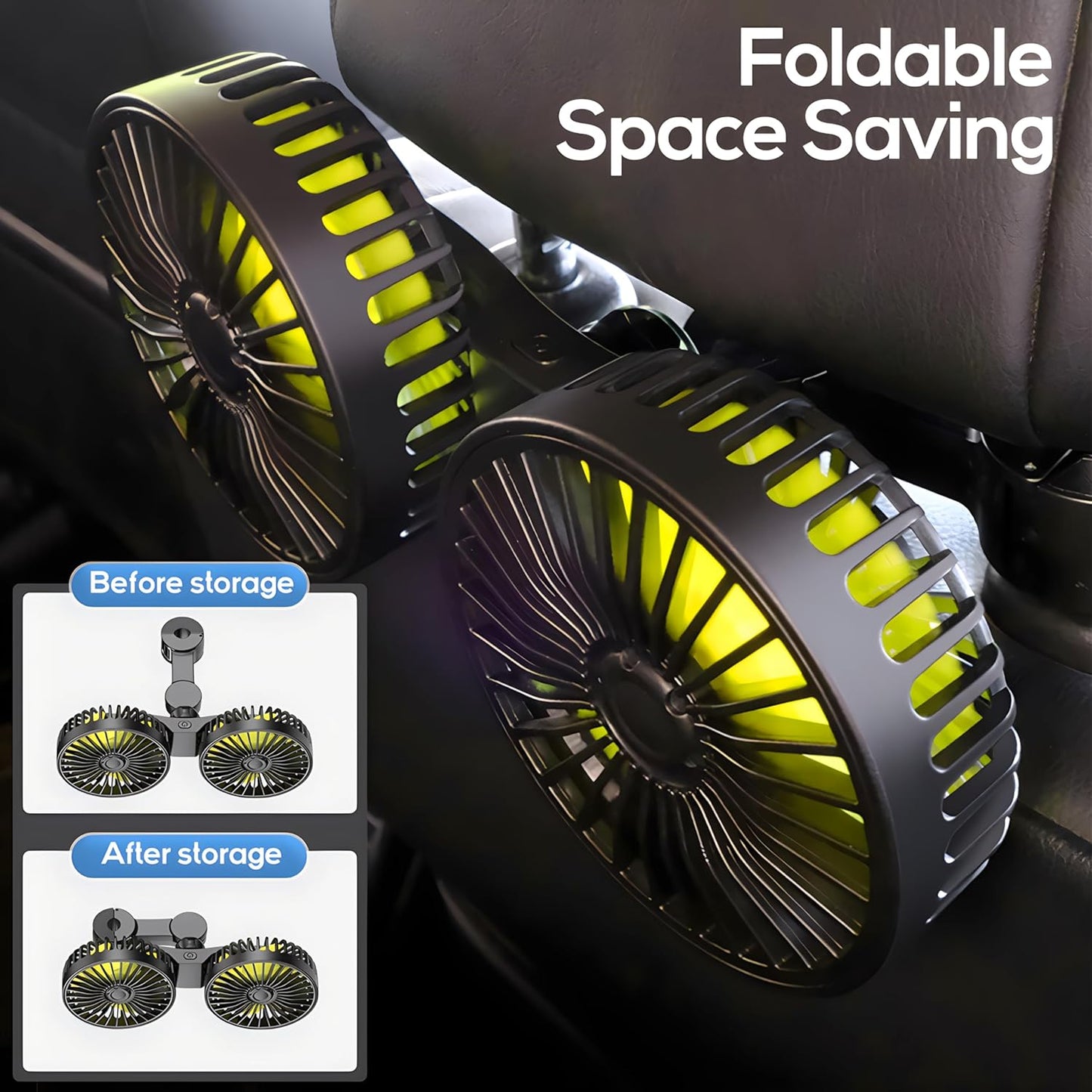 360 Dealswin Car Fan for Backseat kids, Dual Head USB Car Seat Fans, Rotatable Strong Wind Rear Headrest CarFan