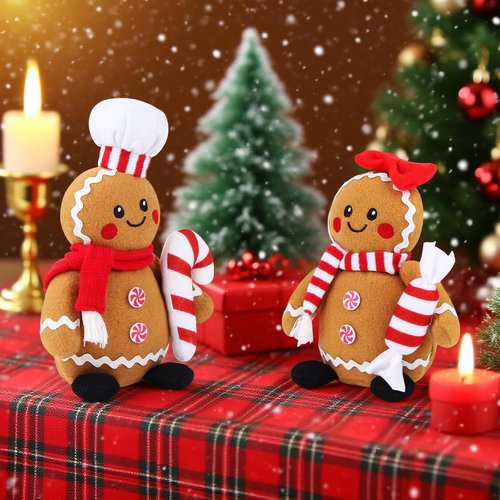 BWFY Gingerbread Man Plush Toys - Festive Stuffed Animals Set of 2 for Christmas Decor & Gifts