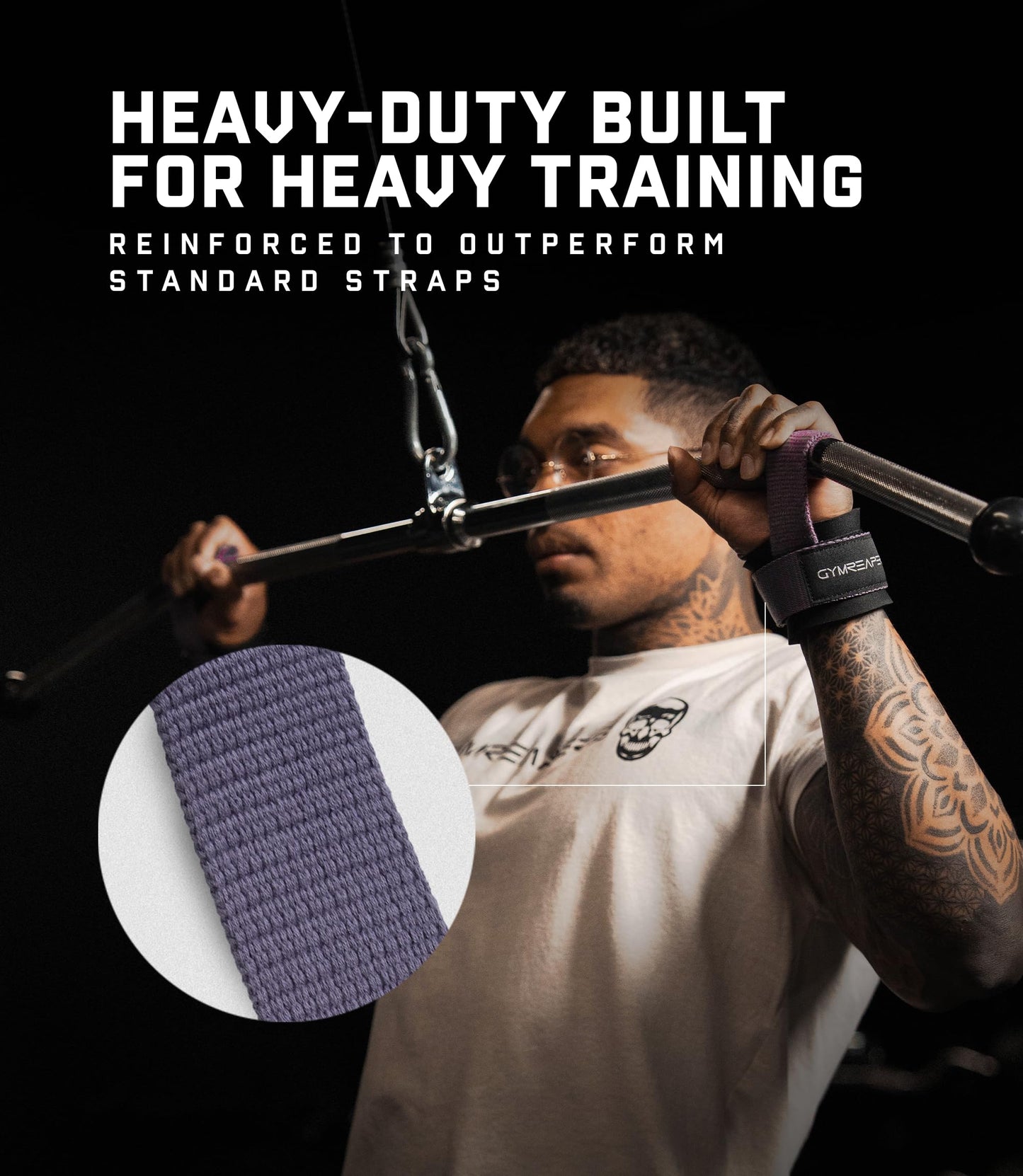 Gymreapers Weight Lifting Straps With Dowel - Wrist Straps for Weightlifting - Workout Deadlift Wrist Weights - Reinforced Stitching & Padded Fit Gym Accessories for Strength & Gym Hand Grip (Lilac)