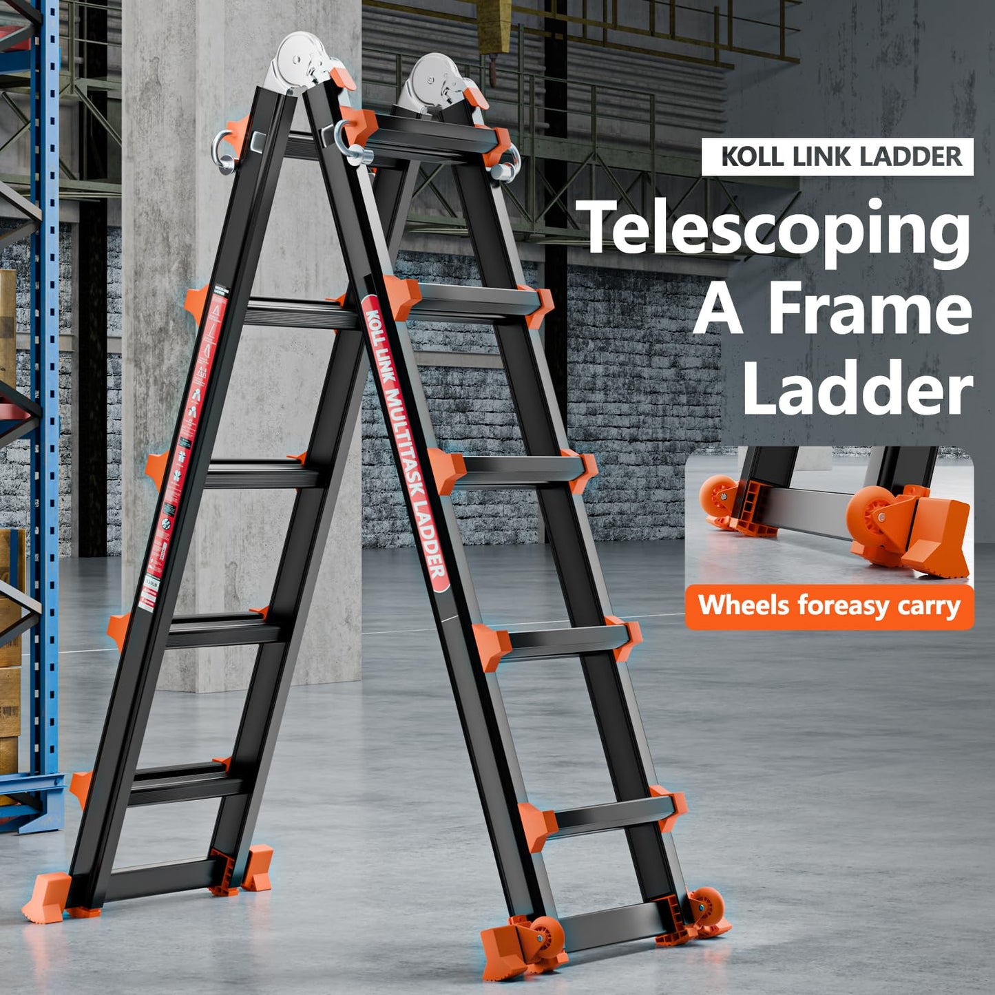 KOLL LINK Ladder 17FT,Multi Position 5 Step Ladder Extension, Anti-Slip A Frame Folding Ladder with Removable Tool Tray, 330lbs Adjustable Telescopic Aluminum Ladders for Stairs Home Indoor Outdoor