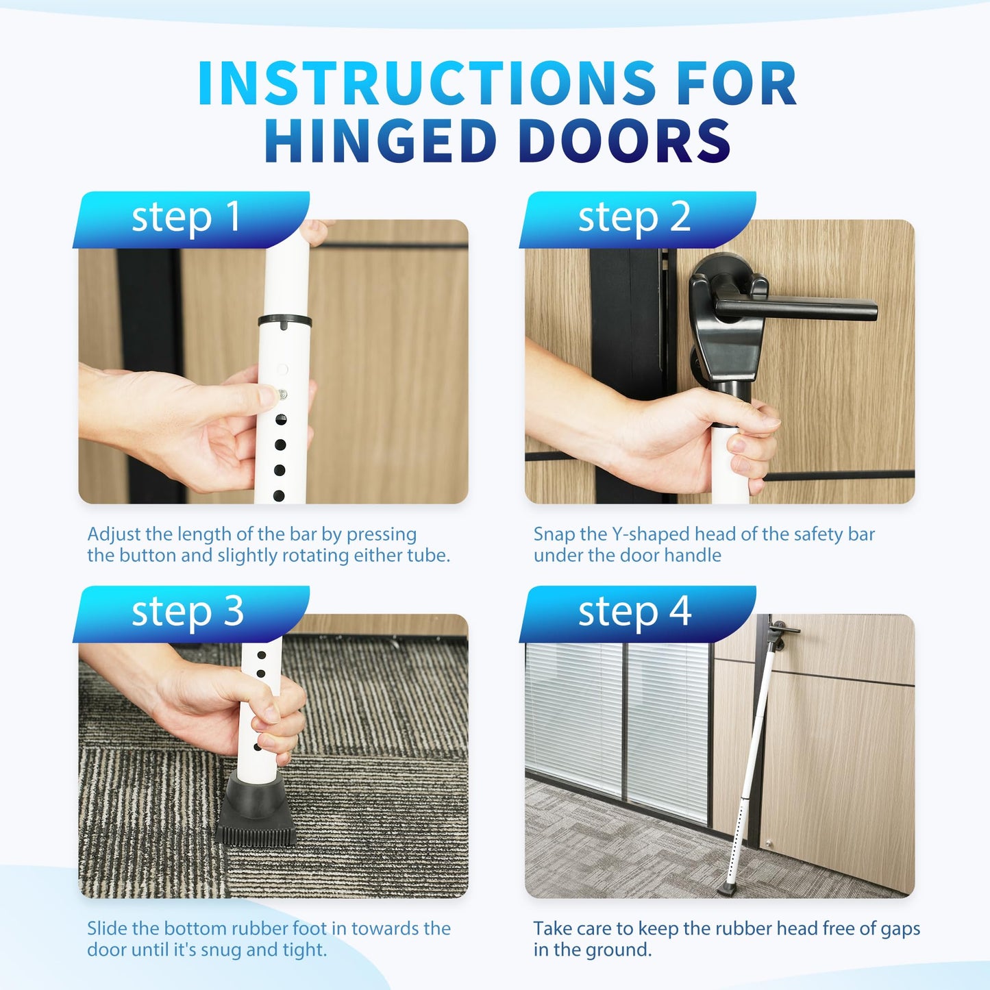 Upgraded Door Security Bar & Sliding Door Lock Bar,Door Stoppers,Adjustable Heavy Duty Door Jammer for Apartment,Home(2 Packs,White)