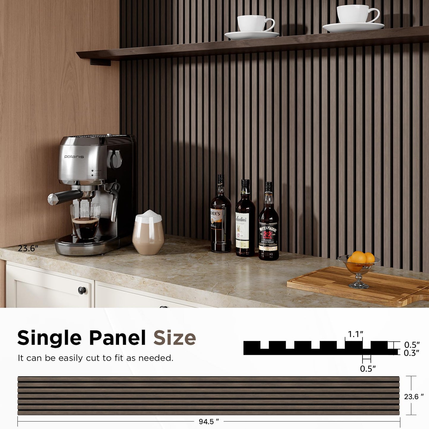 SMARTSTANDARD Wood Slat Acoustic Wall Panels 2 Pack 94"x23.6" Classic Dark Walnut, Noise Reducing and Sound Absorbing, Decorative Slat Panels for Home Studio Office Living Room