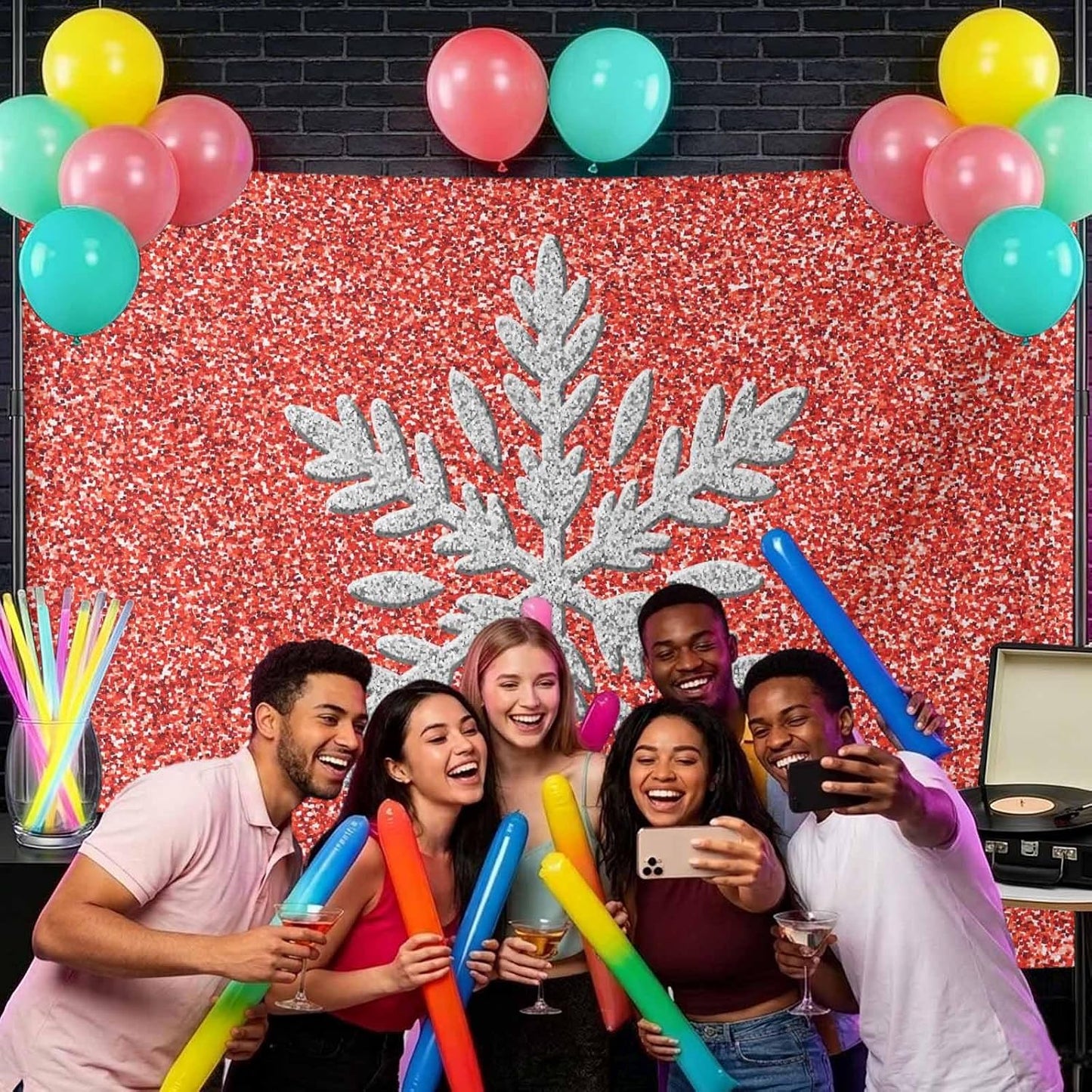 Generic 8 6 Modern Themed Photo Backdrop for Photoshoot, x FT Winter Watercolor Sparkling Snowflake Pattern Photo Props