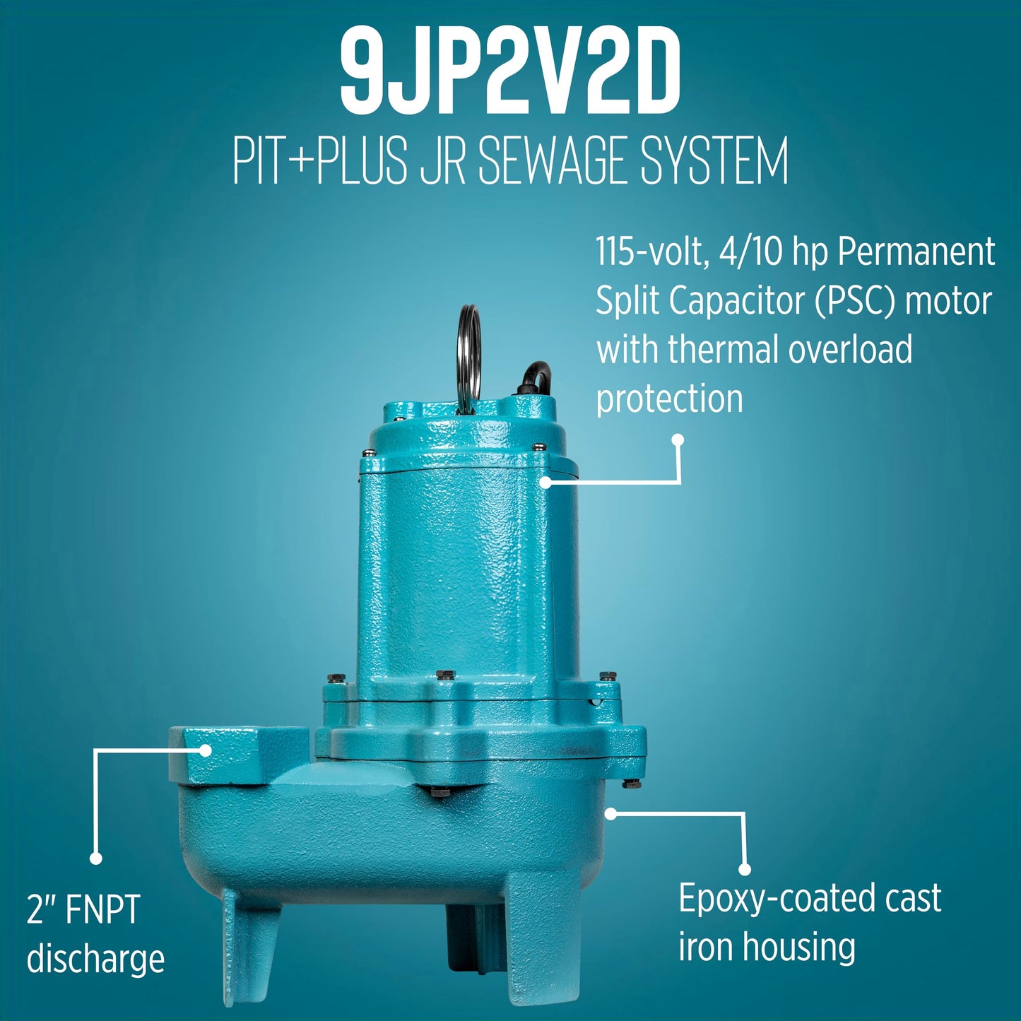 Little Giant 9JP2V2D Pit Plus JR Sewage Basin System with 115-Volt, 4/10 HP, 6000 GPH 9SC-CIM Sewage Pump, ECM Switch with 20-Ft. Cord, 2-inch Vent, 2-inch Discharge, Green/Blue/Black, 509687
