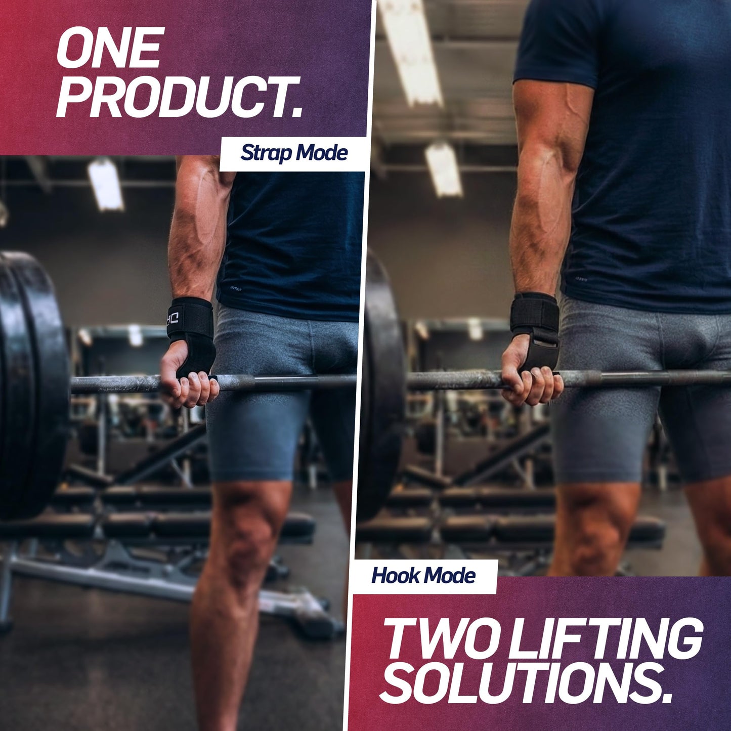 Doctor Developed 3-in-1 Lifting Straps, Hooks & Wrist Wraps - Switch Between Modes in Seconds - Heavy Duty Grips for Deadlifts, Pull-Ups, Shrugs, Rows, Bench Press & Squats (Pair, Black)