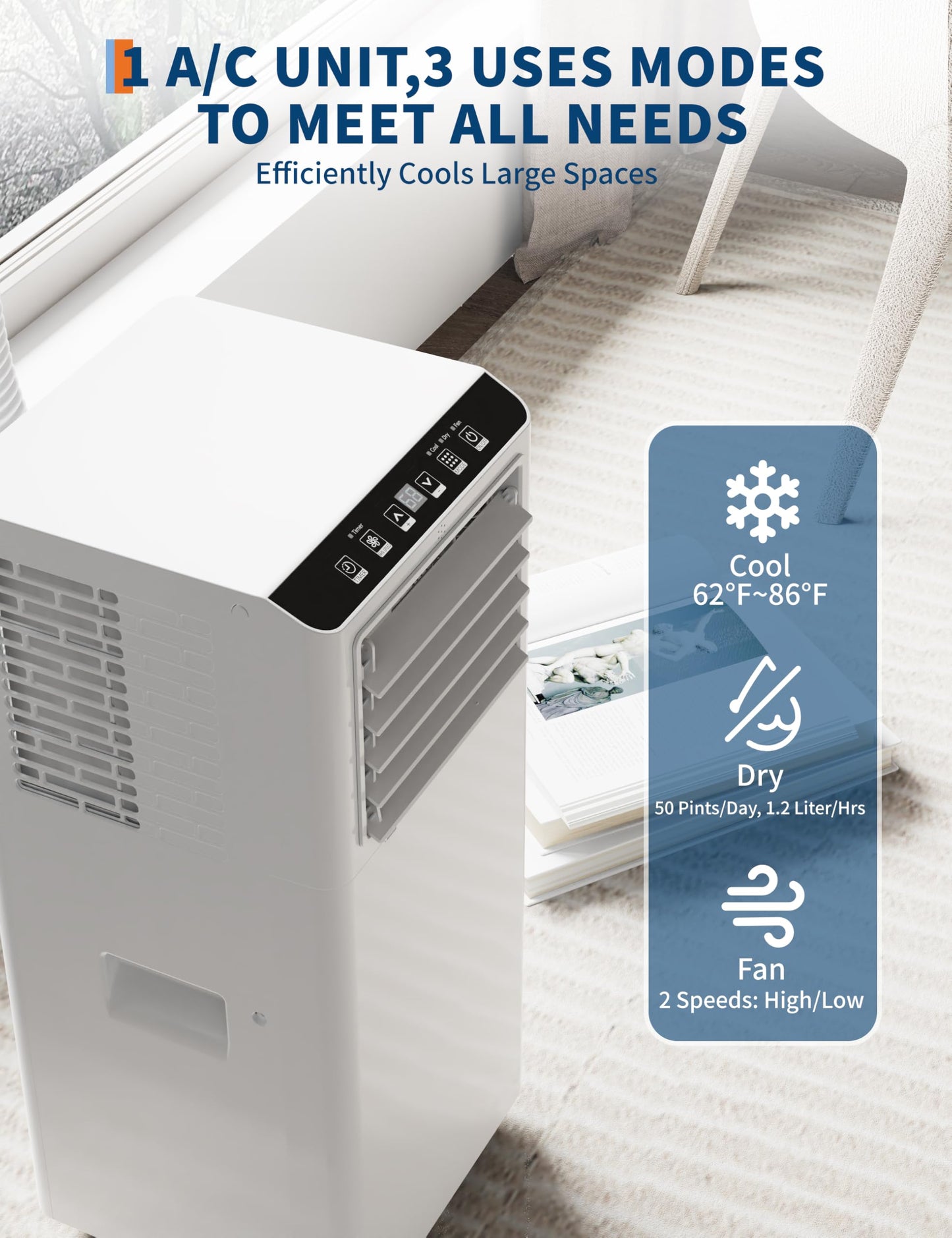 GarveeLife 8,000 BTU Portable Air Conditioners - Smart AC Units Cold Air System Quiet Cooling within 350 sq.ft with Remote Control 24H Timer/Dry/Fan Modes Drain-Free Window Installation Kits