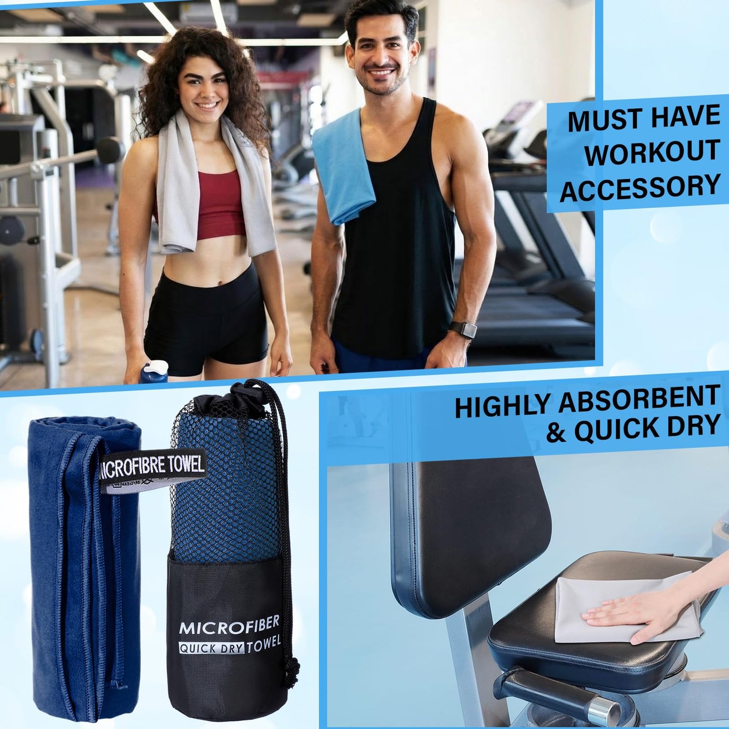 Mindsoft 6 Pack Microfiber Gym Towels, 20 x 47 Inch Large Cooling Towels for Men Women Soft Breathable Quick Dry Neck Face Sweat Towel for Yoga Sports Running Workout Beach Fitness Exercise(Classic)