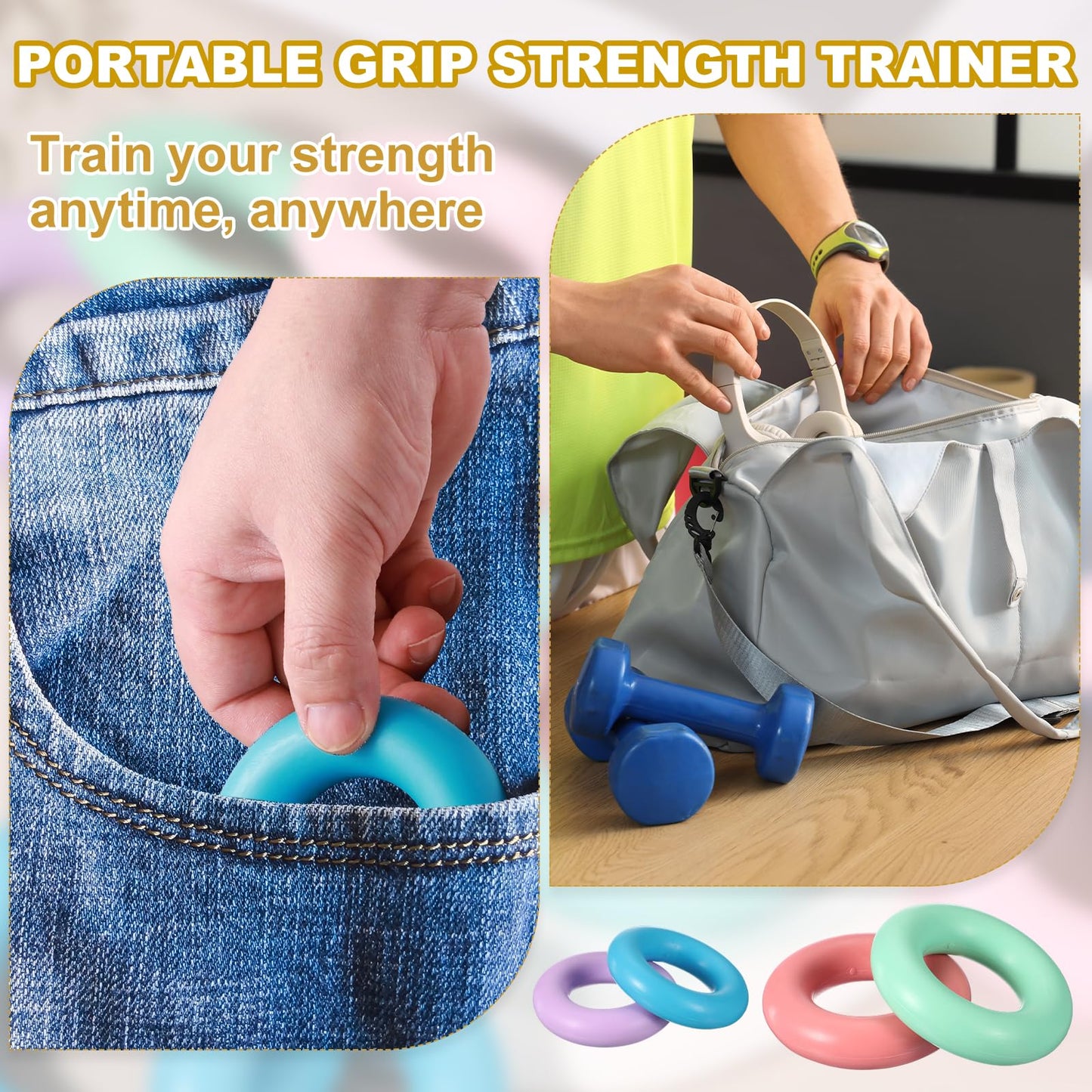 YELARXI Grip Strength Trainer Rings, Portable Hand Grip Strengthener Finger Forearm Strengthener - Fitting for (Athletes/Rock Climbing/Workout/Fitness), 2.8" & 10 LB & Pink