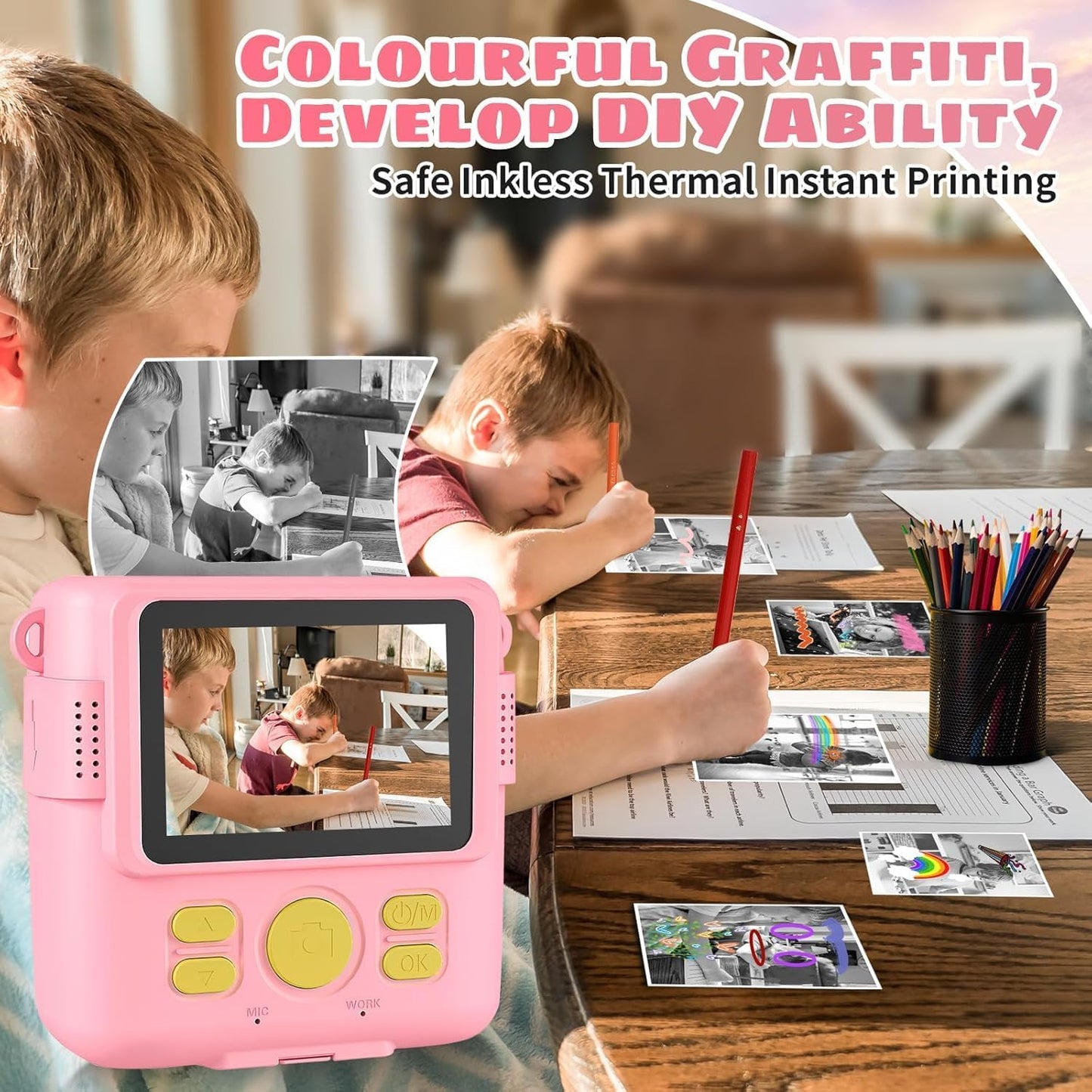 WEEFUN 16X 32G 2.4Screen 4 5 6 7 8 9 10 Kids Camera Instant Print, Safe Toddler Camera, HD Digital Cameras Digital Zoom