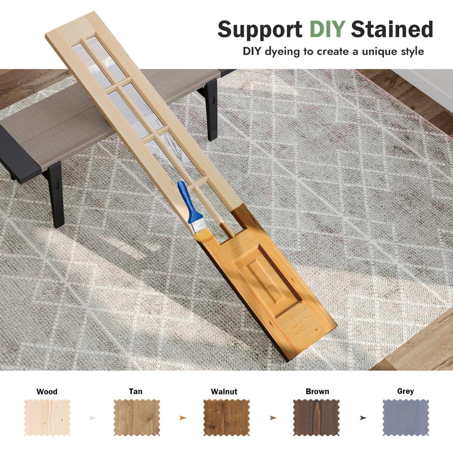 Roymelo Bifold Doors for 36"×80" Opening, Clear Glass French Interior Folding Barn Door with Concealed Hardware Kit Included, Spruce Wood Support DIY Dyeing, Preassembled Door, Save Space