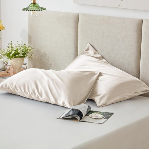 Love's Cabin Satin Pillowcase Set - Cooling Standard Size 20x26, Silky Smooth for Hair & Skin | Beige