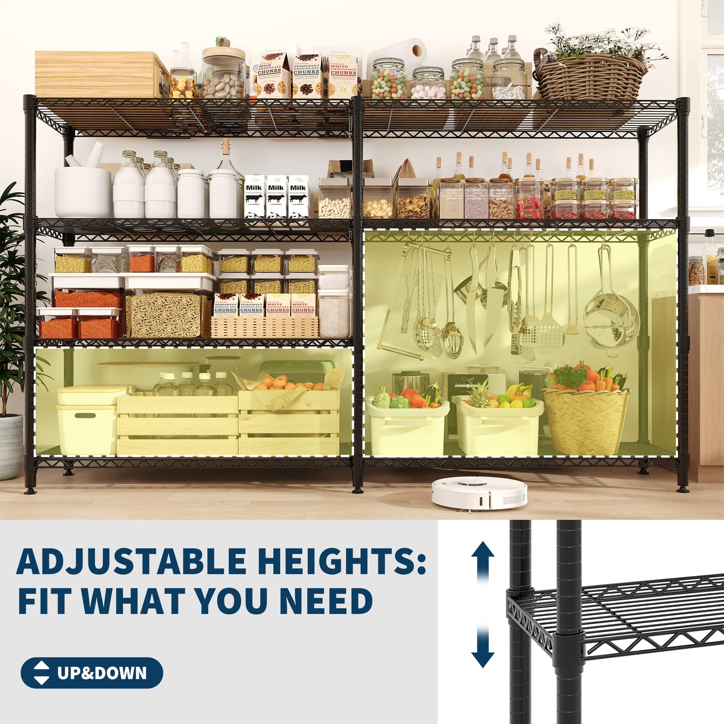 MilleLoom Metal Storage Shelves 4-Tiers, 60" H Wire Shelving Units Heavy Duty 265LBS Loads per Shelf, Adjustable Standing Wire Rack Shelf, for Home Office Pantry Room Basement,71" W x 15.7" D