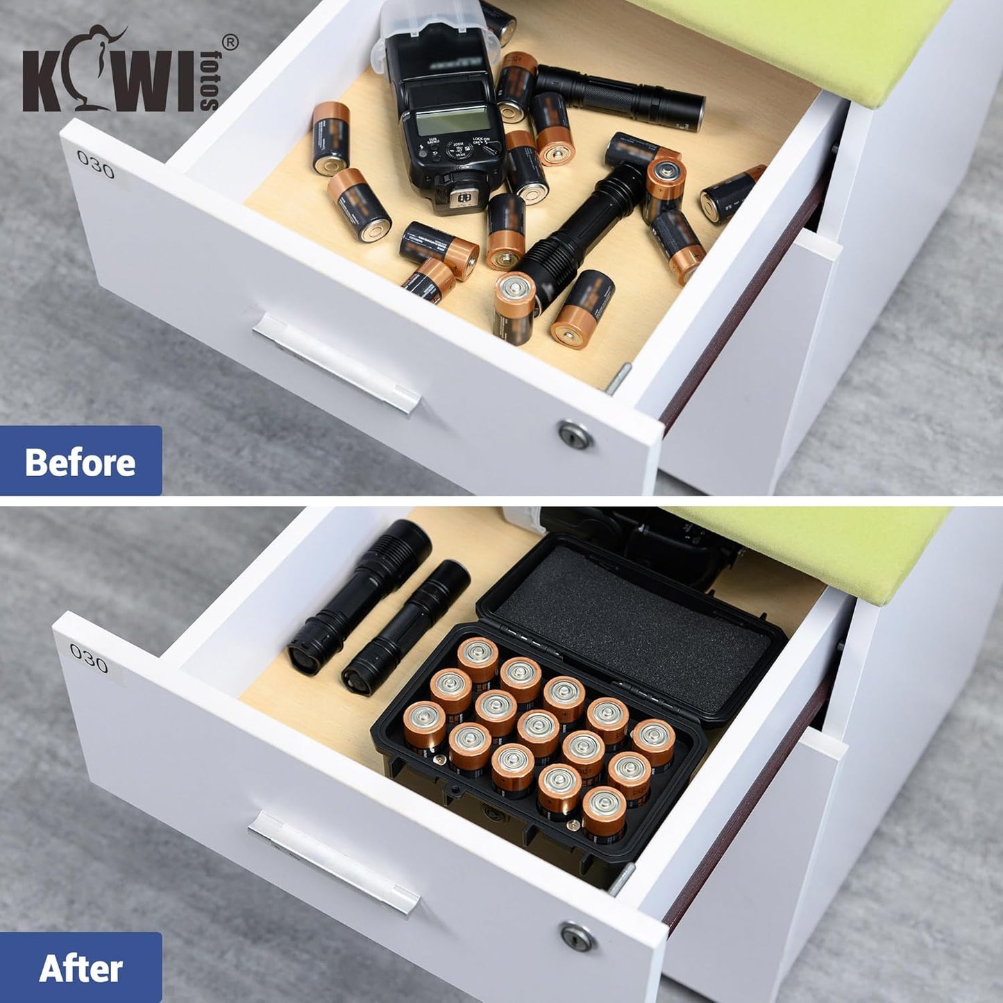 KIWIFOTOS 15 IP67 LR14 Slots C Battery Organizer Storage Case Heavy Duty Waterproof C Cell Alkaline Batteries Holder